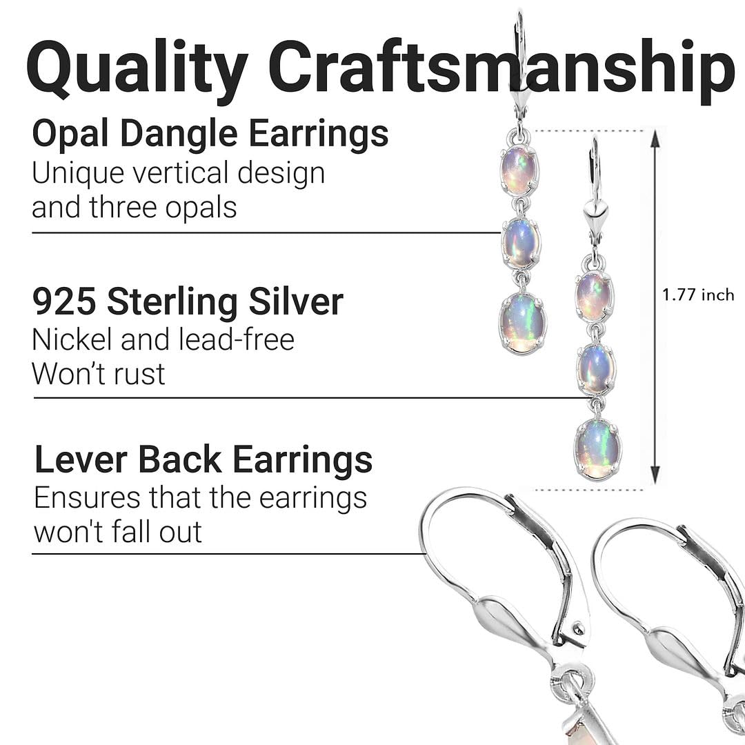 925 Sterling Silver Opal Drop Dangle Earrings for Women | Genuine Gemstone Jewelry | Birthday Gift for Her | Perfect for Parties, Weddings & Special Occasions