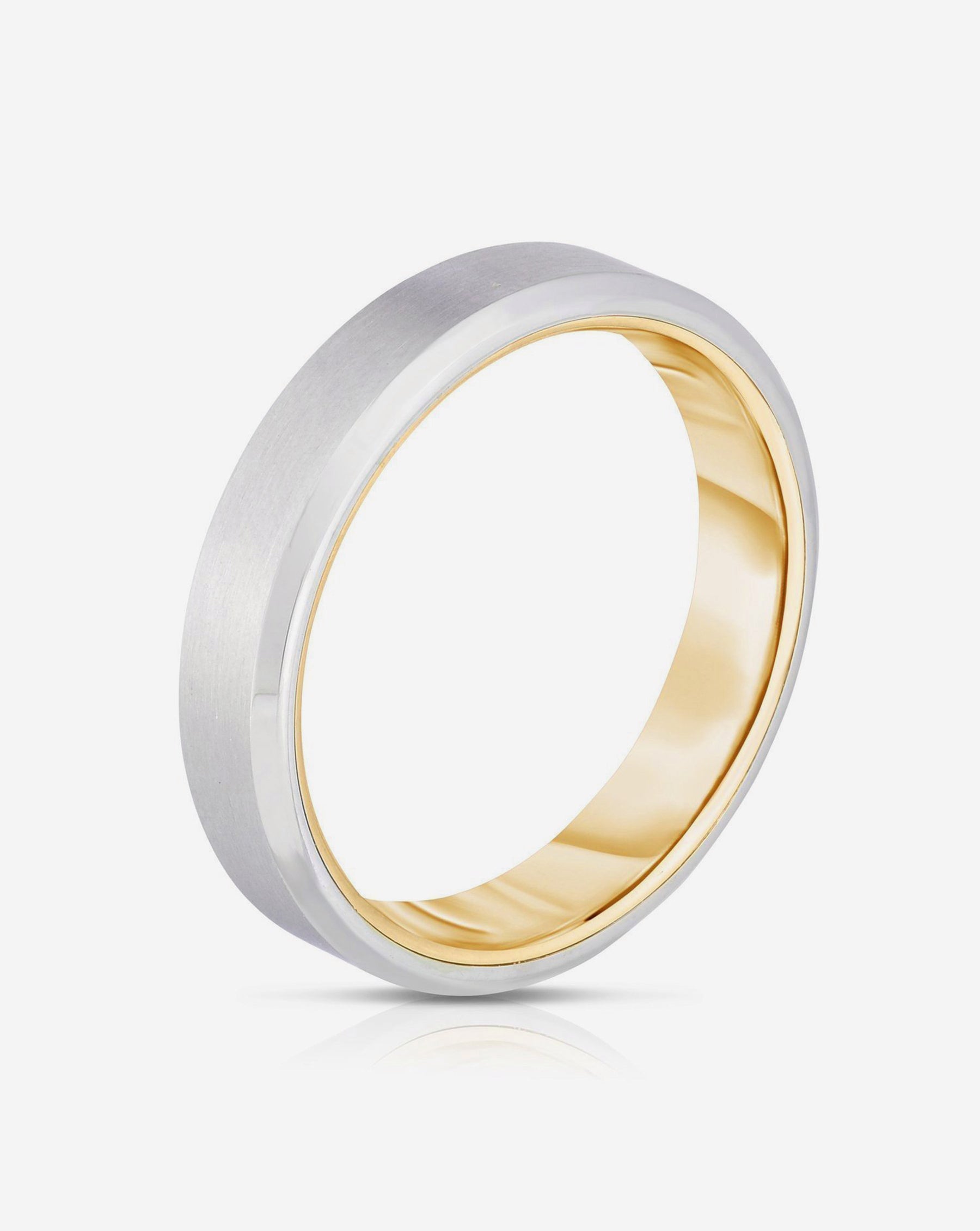 4mm Hidden Two-Tone Beveled Wedding Band Ring for Women & Men - Elegant Stackable Ring for Engagement, Anniversary & Everyday Wear