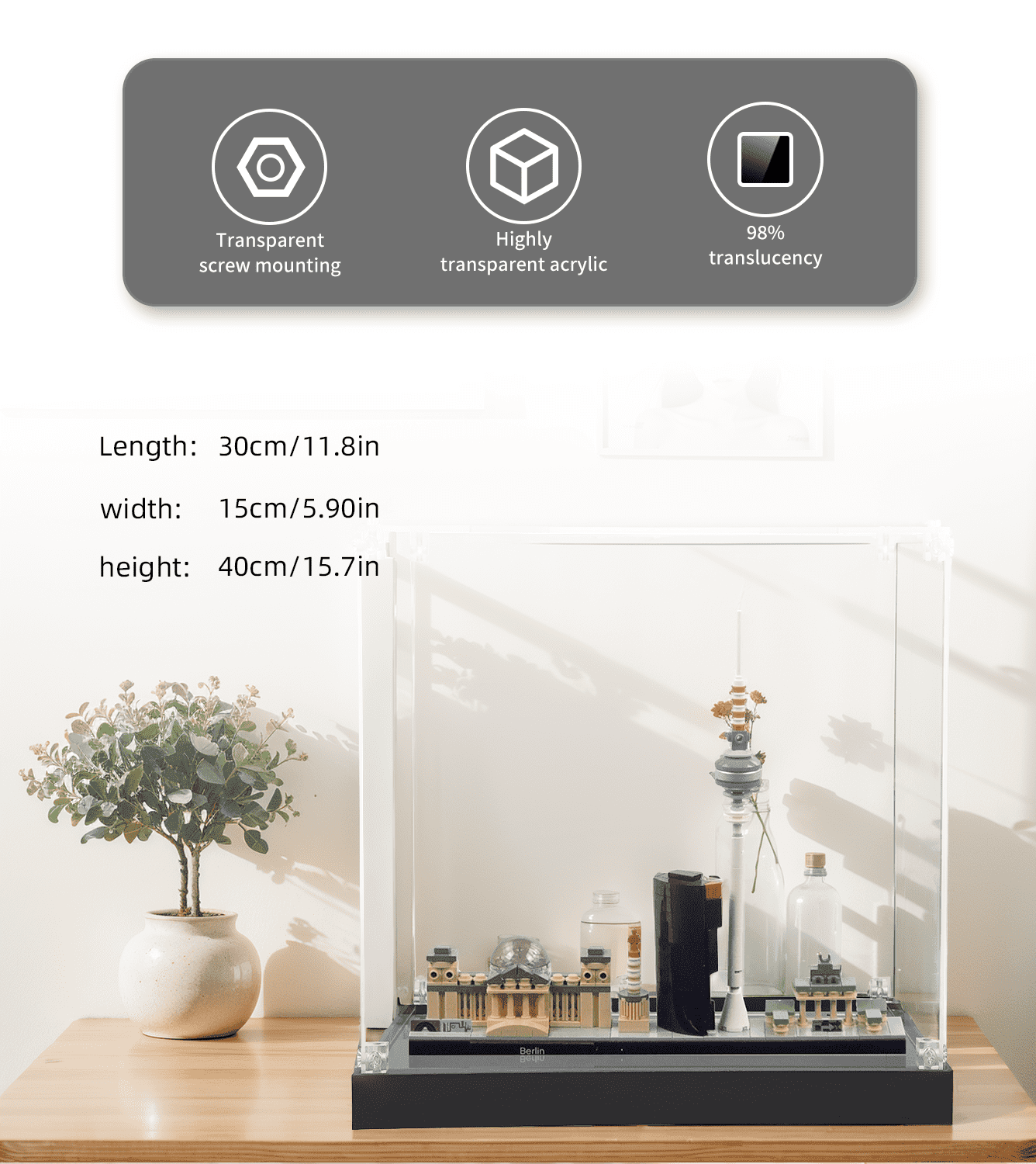 LEGO Architecture Berlin 21027 Display Case - Premium Acrylic Showcase for Collectible Building Sets - Perfect for Home Decor, Office Display & Gift Giving