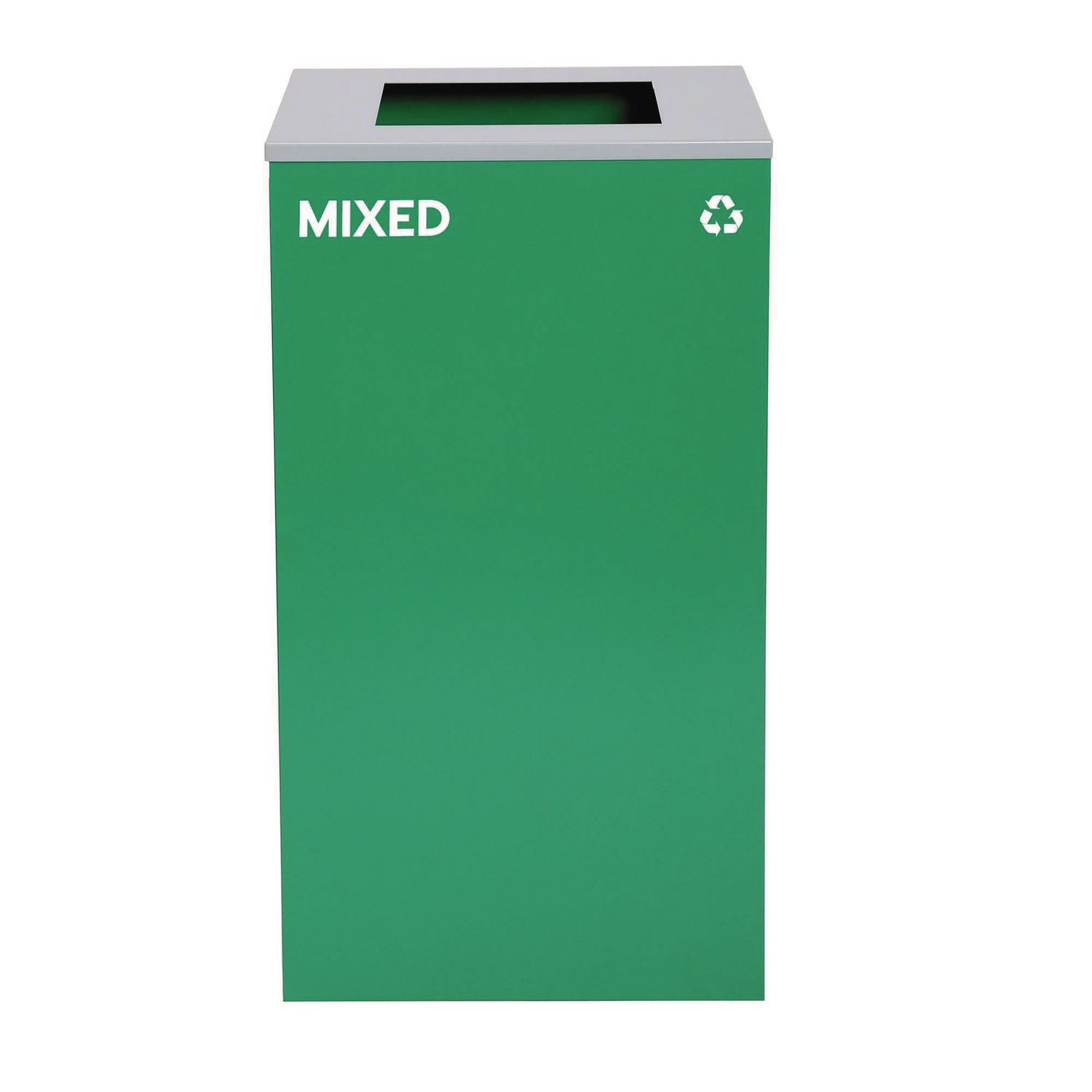 Alpine Industries 29 Gallon Steel Trash Can & Recycling Bin Set - Green Mixed Recycling Can & Black Trash Can with Square Lids for Kitchen, Office, Garage & Outdoor Waste Management