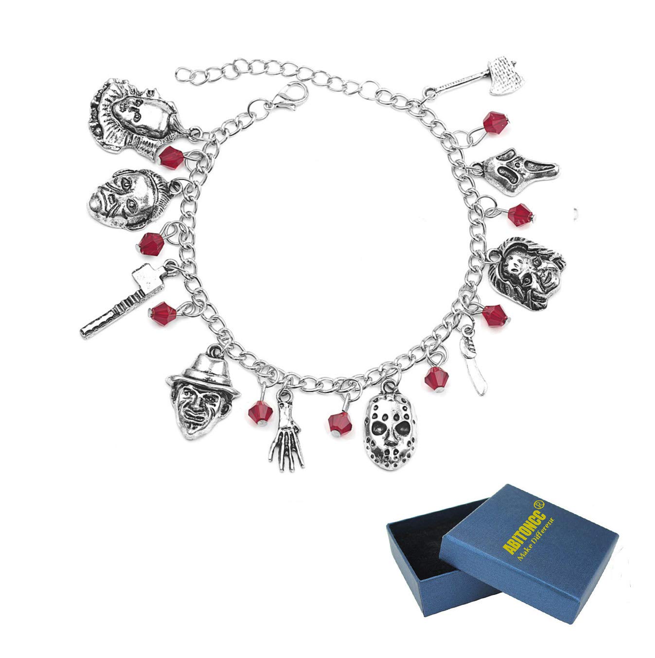 Horror Movie Character Bracelet - Jason, Freddy Krueger & Joker Charm Bracelet for Halloween Cosplay & Horror Fans