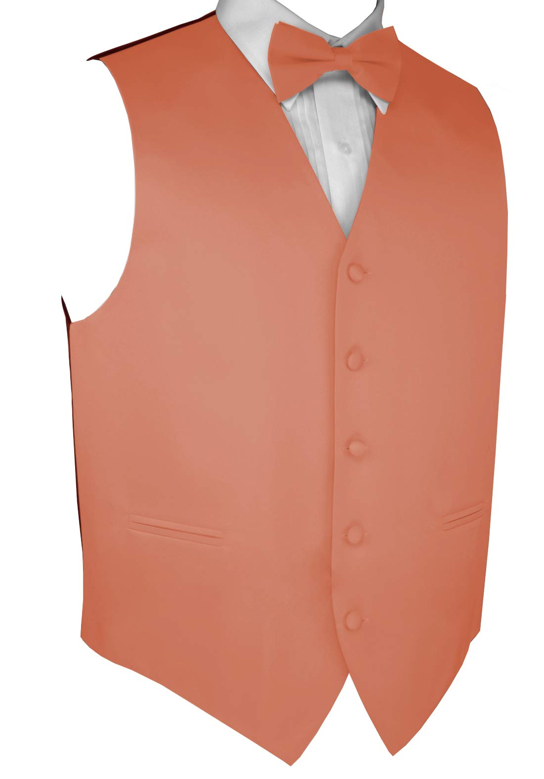Italian Designer Men's Tuxedo Vest Set with Bow Tie & Pocket Square - Peach Color Formal Attire for Weddings, Prom & Black Tie Events
