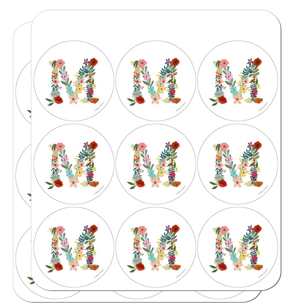 Floral Monogram Letter M Stickers for Planners, Calendars, Scrapbooking & DIY Crafts - Perfect for Bullet Journals, Scrapbook Decorations & Handmade Cards