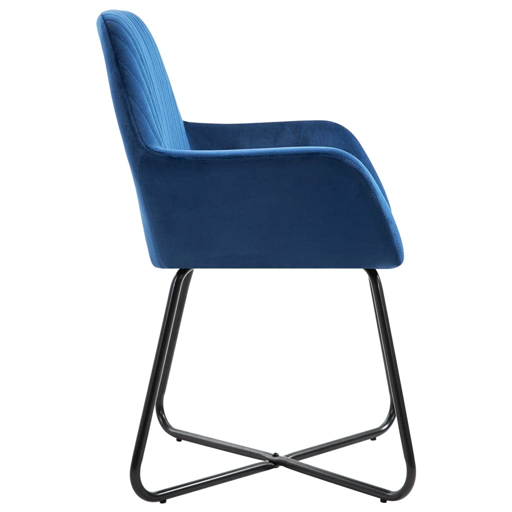 FAMIROSA 2-Piece Modern Dining Chairs Set - Blue Velvet Upholstered Armchairs with Soft Fabric Seat & Sturdy Steel Frame (24