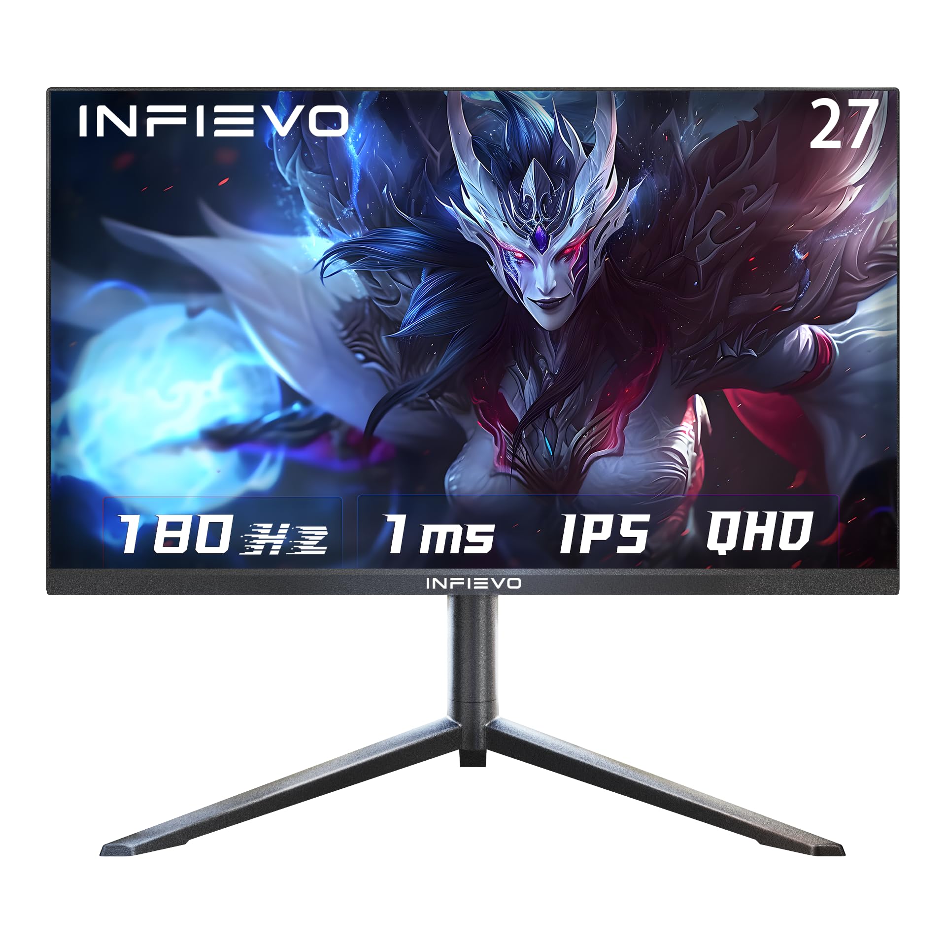 27 Inch QHD 1440P Gaming Monitor - 180Hz IPS 1ms Response, AMD FreeSync, Ultra-Thin Bezel, VESA Mount Compatible, Height Adjustable & Pivot Stand, Flicker-Free with Eye Care, HDMI/DP Ports - Perfect for Competitive Gaming, Streaming & Home Office Setup