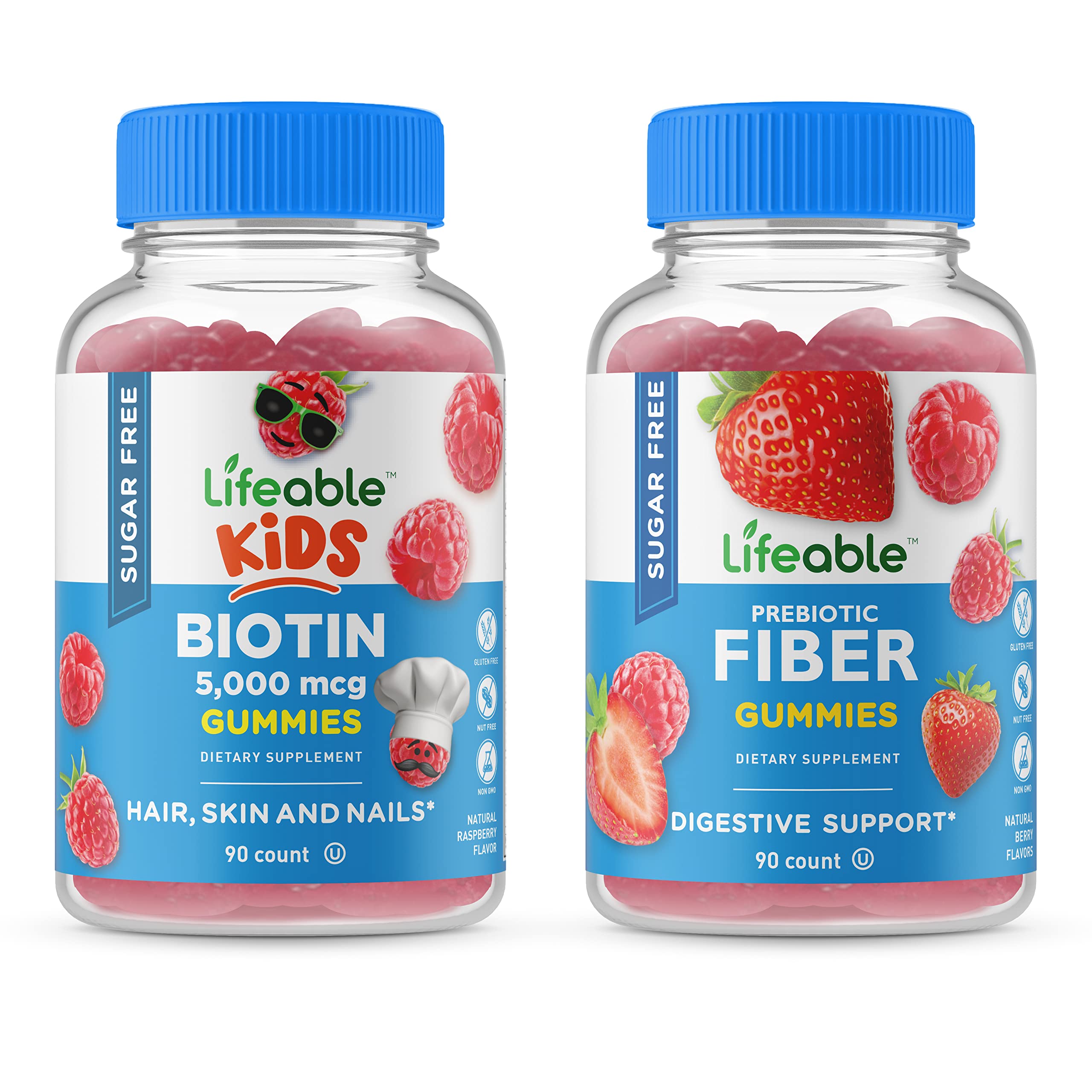 Lifeable Sugar-Free Biotin Gummies for Kids with Prebiotic Fiber - Natural Flavor Vitamin Supplement | Gluten-Free, Vegetarian, Non-GMO Chewable Vitamins | Supports Healthy Hair, Skin & Digestion - Perfect for Picky Eaters & Daily Wellness