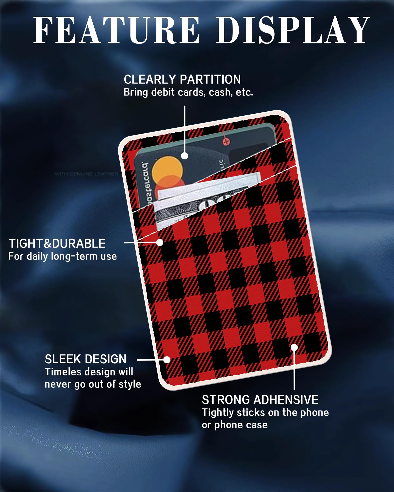 Stick-On Leather Phone Wallet - Cute Dual Pocket Credit Card Holder for Back of Phone Case | Compatible with Most Smartphones (Black & Red Checkerboard) | Perfect for Hands-Free Shopping, Travel & Daily Essentials