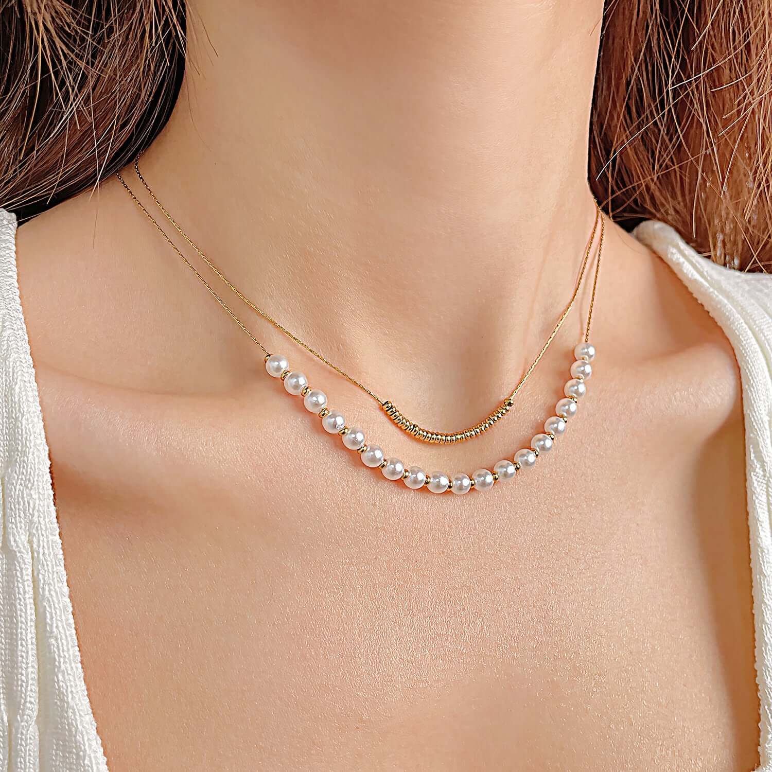 Elegant Dainty Pearl Beads Layering Chain Necklace for Women | GX2309 | Perfect for Everyday Wear, Date Nights & Special Occasions