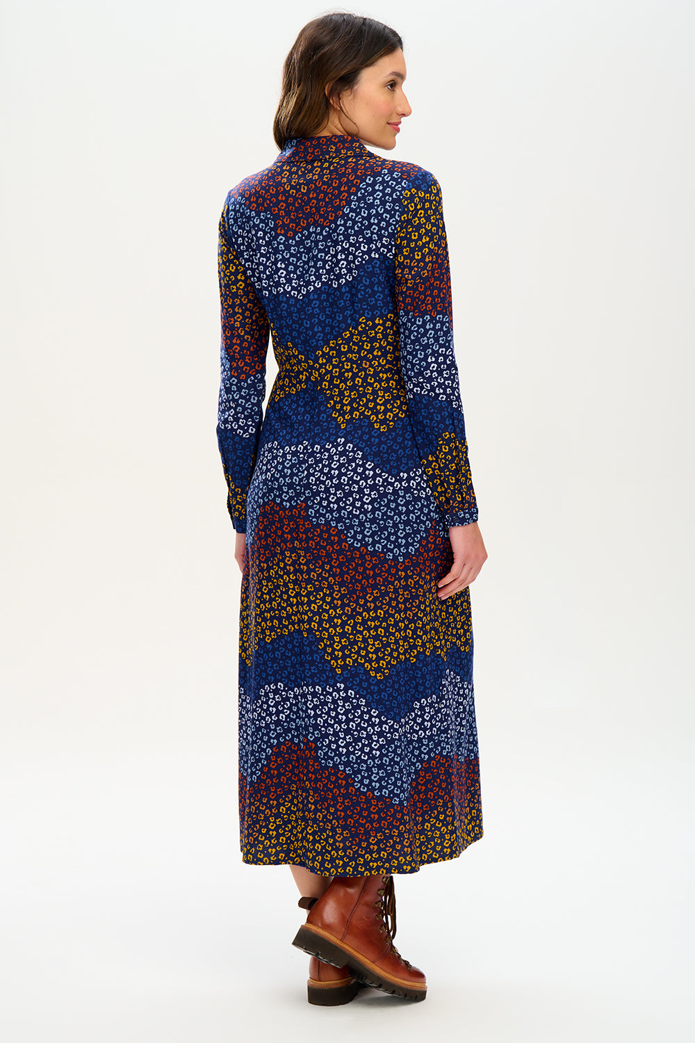 Clarissa Maxi Shirt Dress - Navy & Multi Dark Floral Waves Print | Women's Long Sleeve Button Down Dress for Casual Wear, Office & Spring Outfits