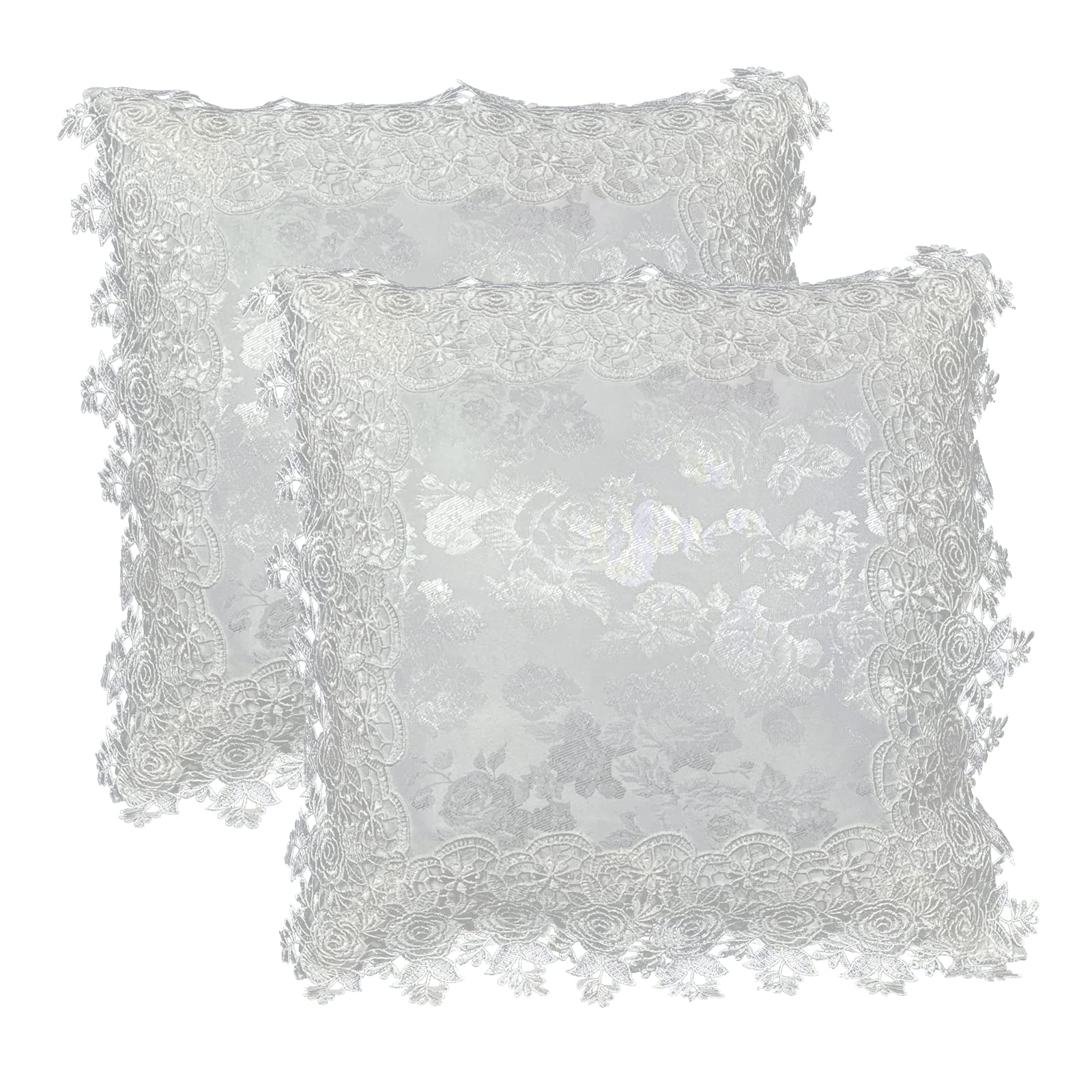 18x18 Inch White Lace Pillow Covers Set of 2 - Soft Farmhouse Throw Pillow Covers with Exquisite Embroidery for Couch, Sofa & Bed - Perfect for Living Room, Bedroom & Home Decor