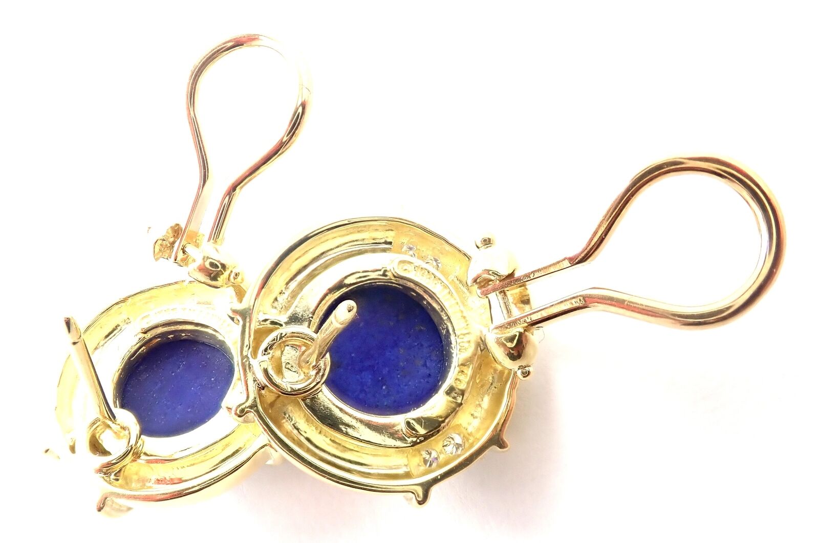 Authentic Tiffany & Co 18K Yellow Gold Diamond Lapis Lazuli Earrings - Luxury Jewelry for Women, Perfect for Weddings, Parties & Special Occasions
