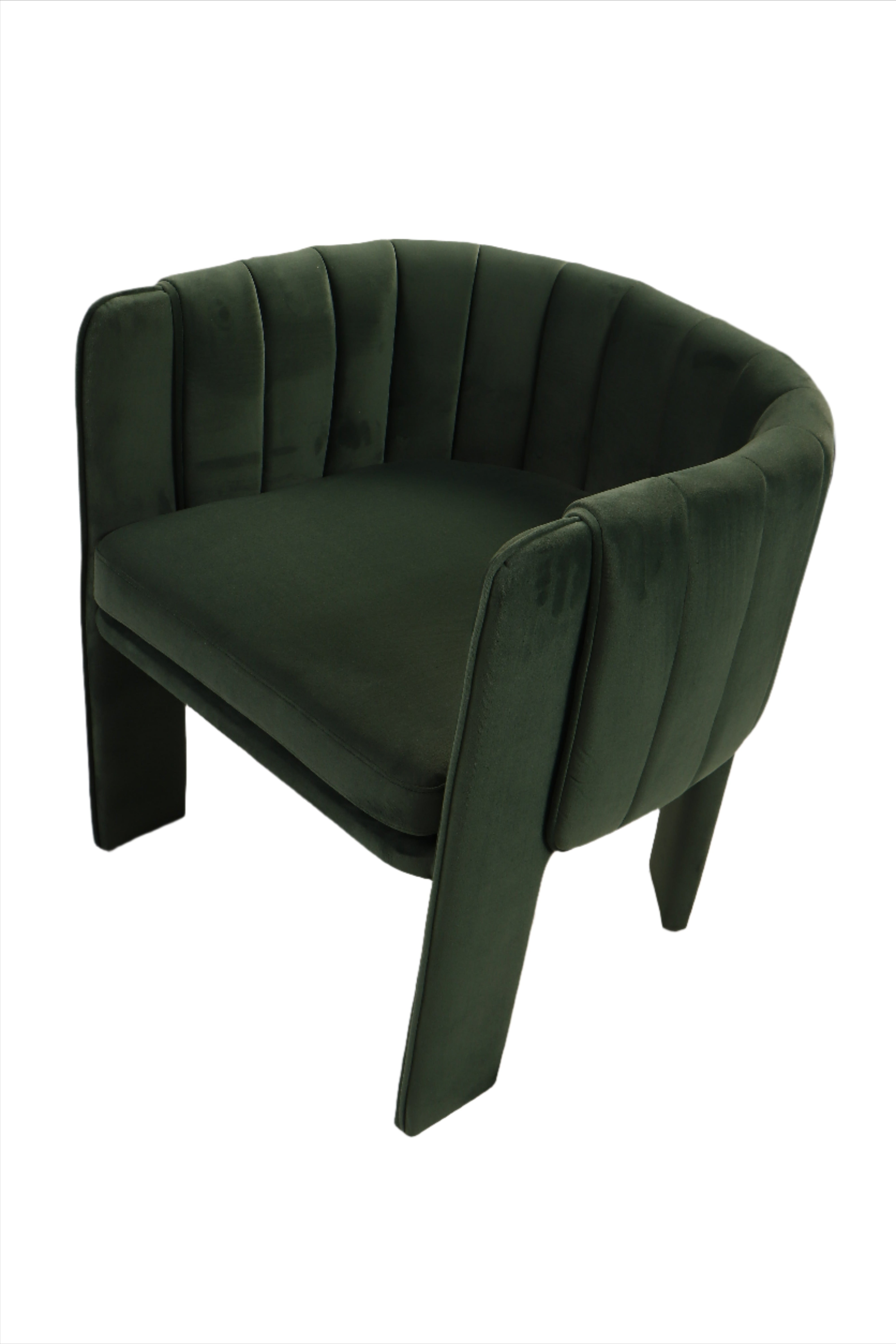 Olivia Channel Tufted Armchair - Green Velvet Barrel Chair for Living Room, Bedroom & Office - Mid-Century Modern Accent Chair with Comfortable Cushioning
