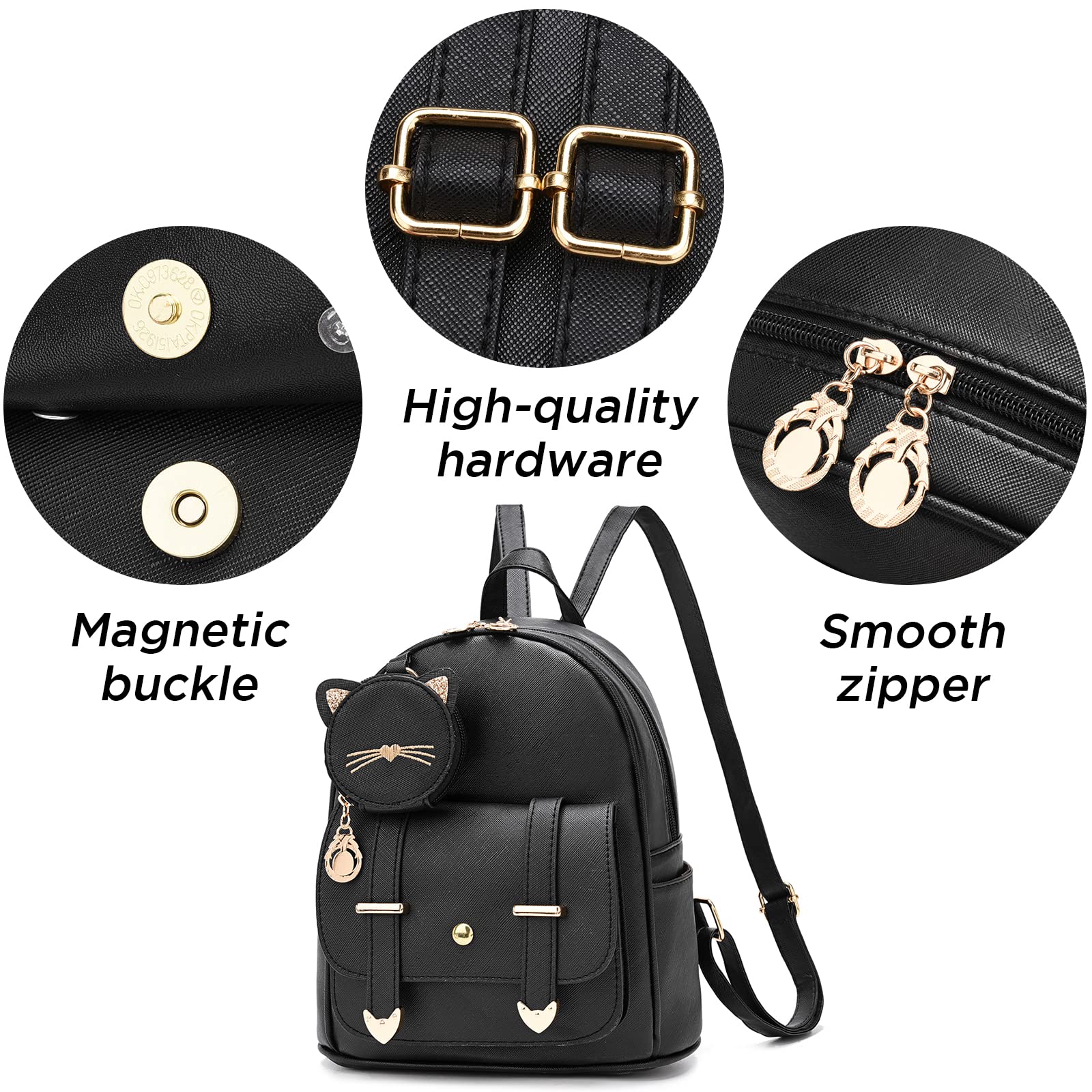 Stylish IHAYNER Women's Mini Leather Backpack Purse - Cute Kitty Design Satchel Bag for Daily Use, Travel & School | Fashionable Small Backpack for Women
