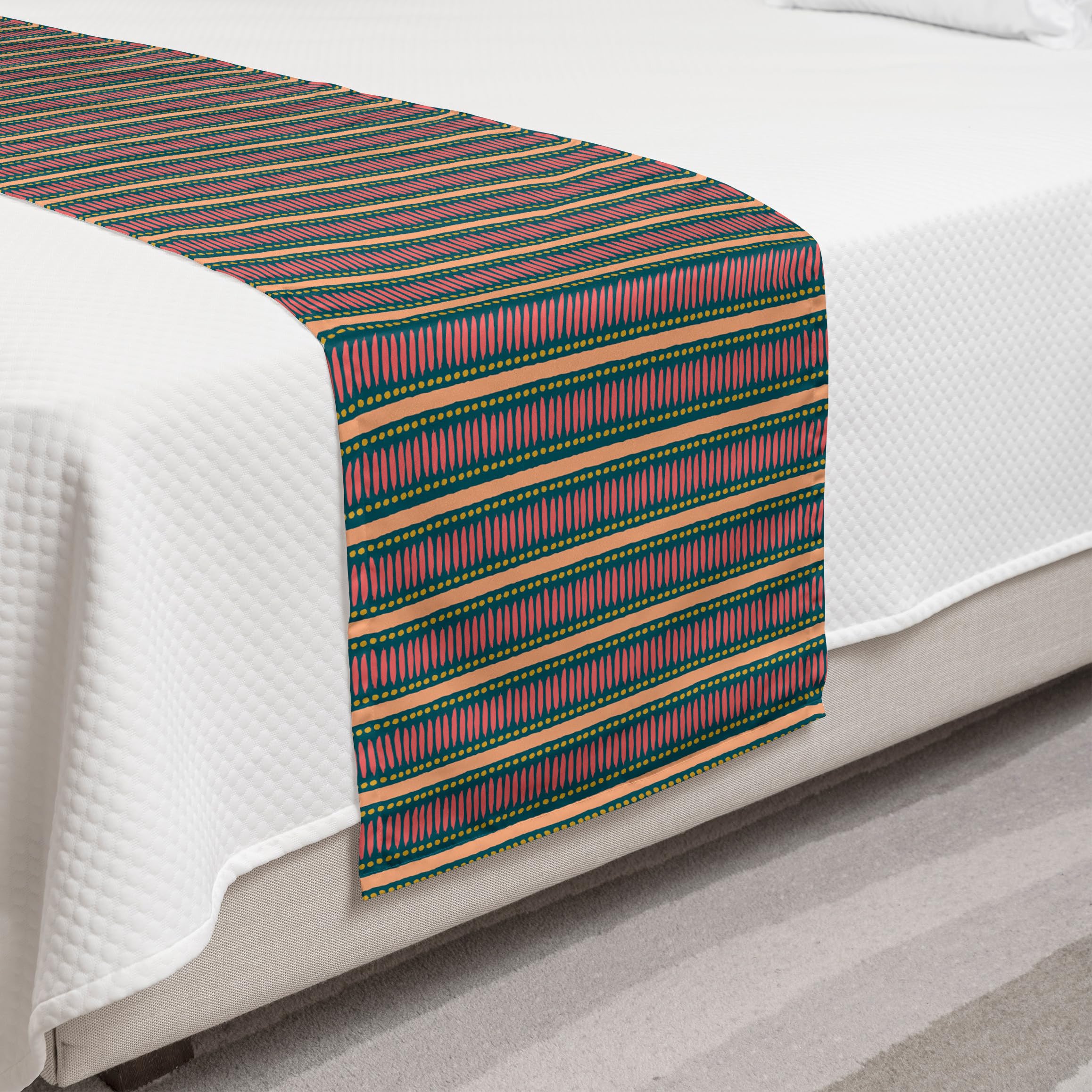 Ambesonne Geometric Bed Runner - Prehistoric Brush Stroke Dots & Stripes Print in Pastel Colors | Decorative Accent Bedding Scarf for Twin Beds | Perfect for Hotels, Homes & Guest Rooms | Multicolor Design for Boho & Modern Bedroom Decor