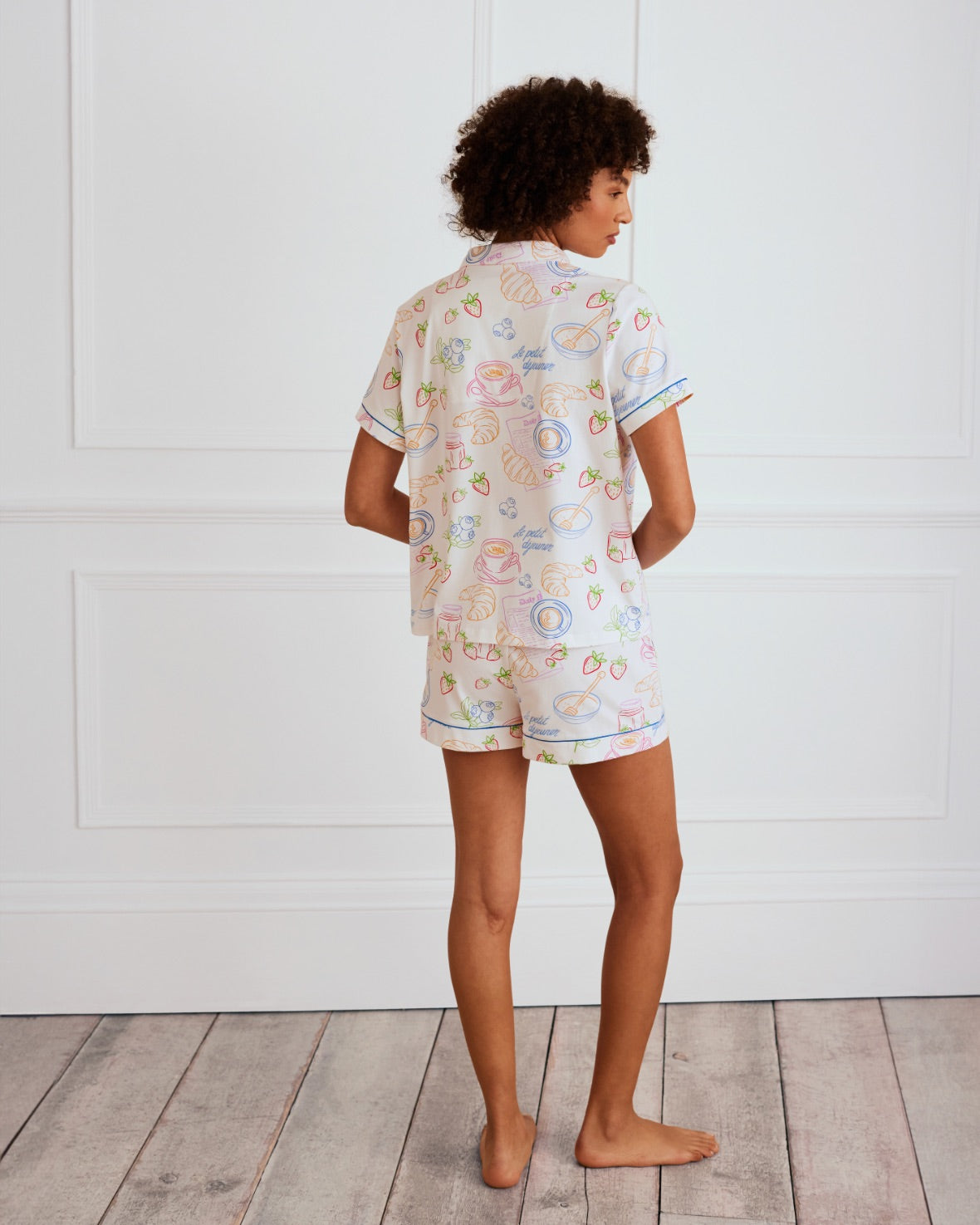 Organic Cotton Breakfast Print Short Pajama Set for Women - Comfortable Sleepwear for Summer & Lounge Wear at Home