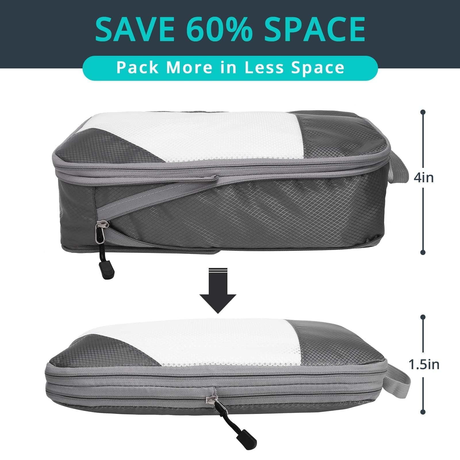 7-Piece Compression Packing Cubes Set for Travel - Lightweight & Space-Saving Organizer for Luggage, Suitcases & Backpacks | Perfect for Women's Travel Essentials in Grey | Ideal for Business Trips, Vacations & Weekend Getaways