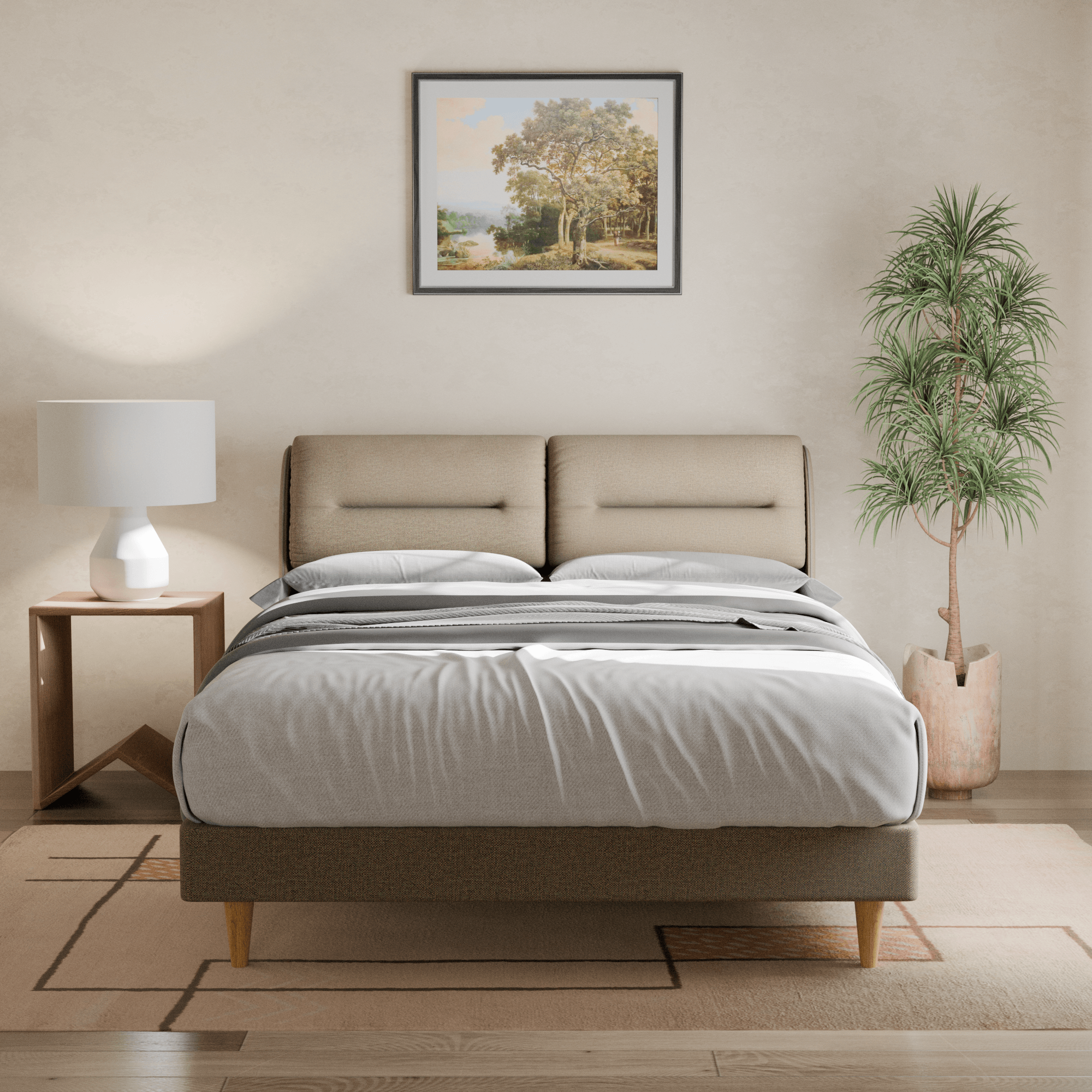 Hanubee Waterproof Fabric Bed Frame - Queen Size Platform Bed with Sturdy Metal Slats, Easy Assembly, No Box Spring Needed - Perfect for Bedrooms, Dorms, and Guest Rooms