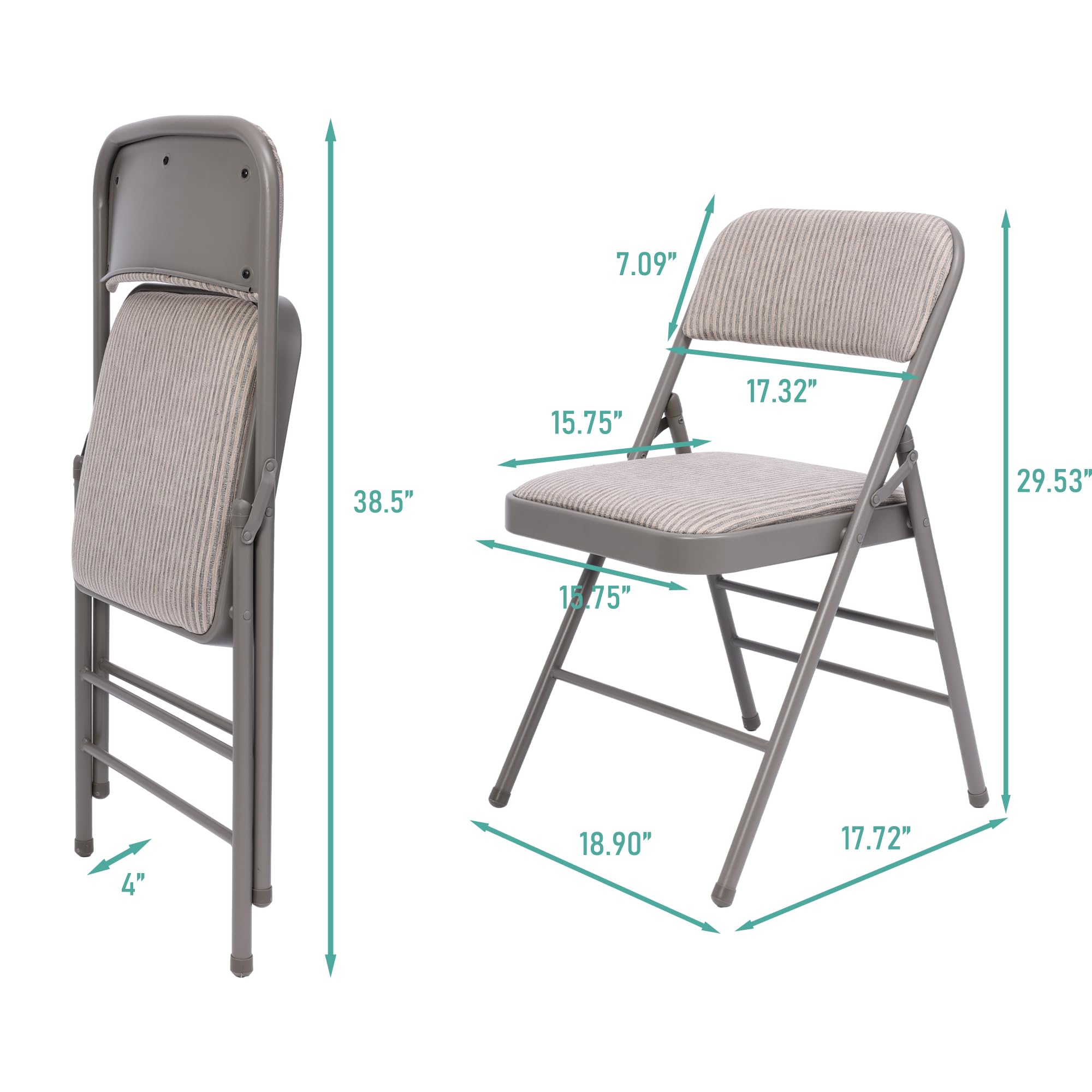 6 Pack Grey Folding Chairs with Padded Cushion - Steel Frame Fabric Dining Chairs for Indoor Outdoor Use - Perfect for Home, Office, Events, Wedding & Party Gatherings