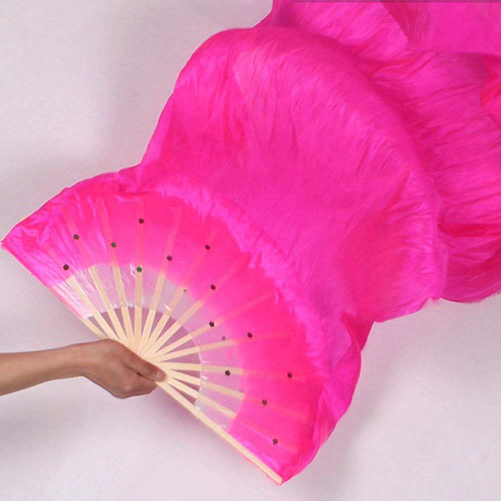 Handmade Bamboo Silk Long Veil for Belly Dance - Women's Elegant Silk Fan Costume Scarf (Pink) - Perfect for Performances, Weddings & Festivals