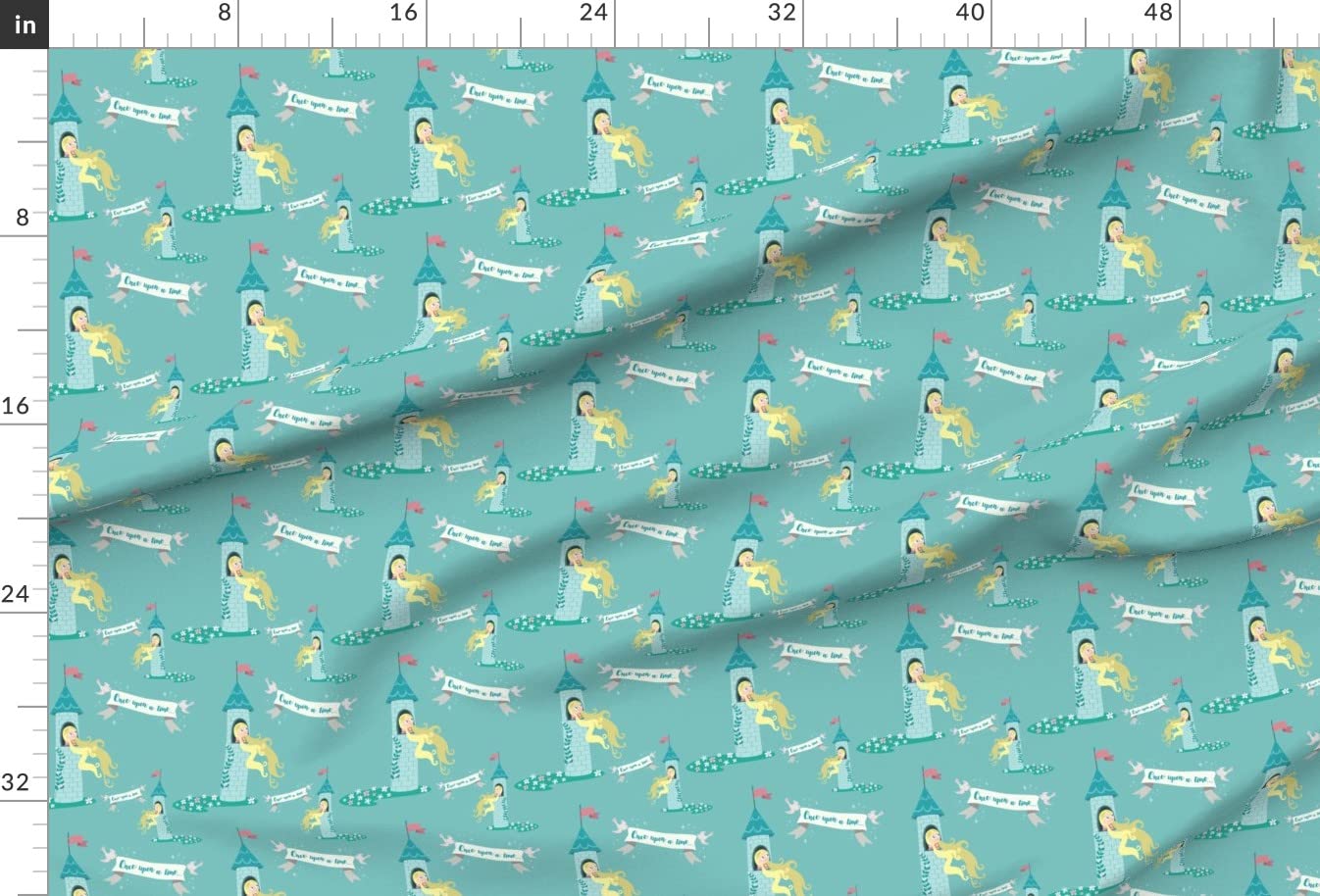 Time Castle Princess Kids Nursery Satin Fabric by The Yard - Printed Cotton Fabric for Sewing, Lining, Apparel, Fashion, Blankets & Home Decor - Perfect for DIY Projects, Baby Clothing & Nursery Decorations