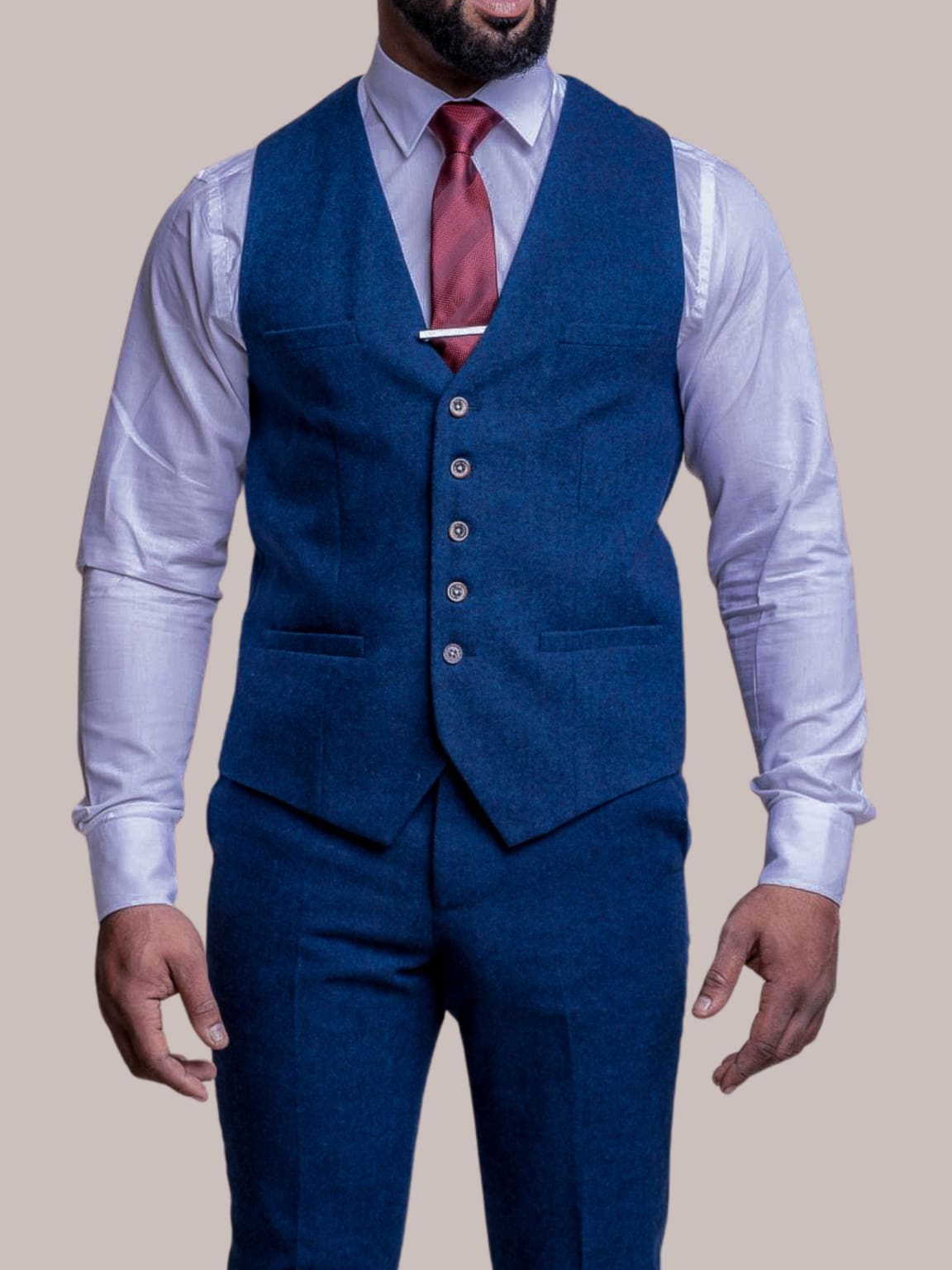Cavani Orson Men's Blue Tweed Waistcoat Vest | Slim Fit Formal Vest for Weddings & Business | Premium Wool Blend Waistcoat for Groom, Suit & Office Wear