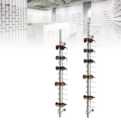 Lockable Aluminum Eyeglass Display Rod - 10 Pack Wall Mounted Sunglass Rack (1.1m/3.6ft Holds 12 Frames) for Retail Stores, Boutiques & Optical Shops
