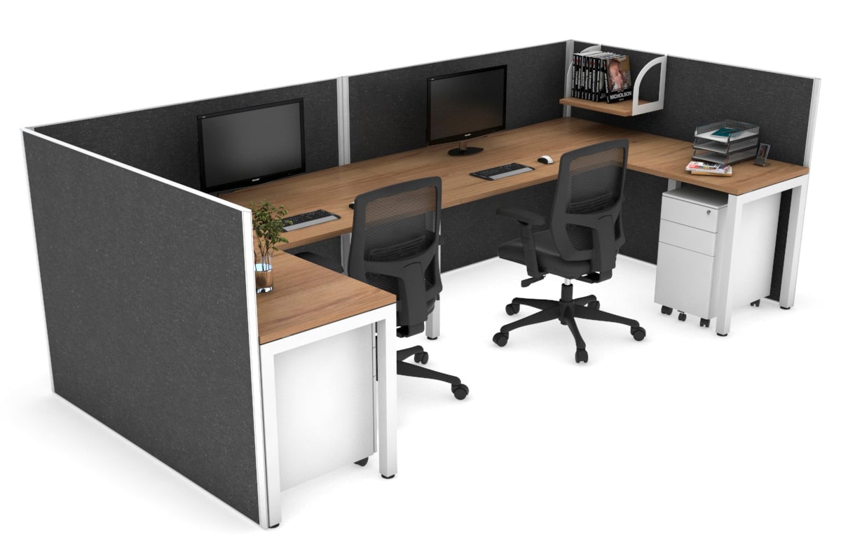 Quadro Square Legs 2-Person Corner Workstation - U-Shaped Office Desk with White Frame (1400L x 1800W) | Cable Management Scallop | Perfect for Home Office & Small Business Workspaces