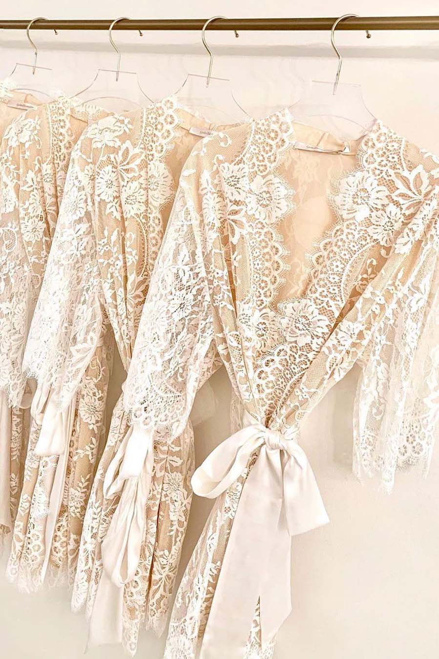 Swan Queen Ivory Silk & Lace Kimono Robe with Nude Lining - Style 104SH | Elegant Loungewear for Bridal Shower, Honeymoon & Special Occasions