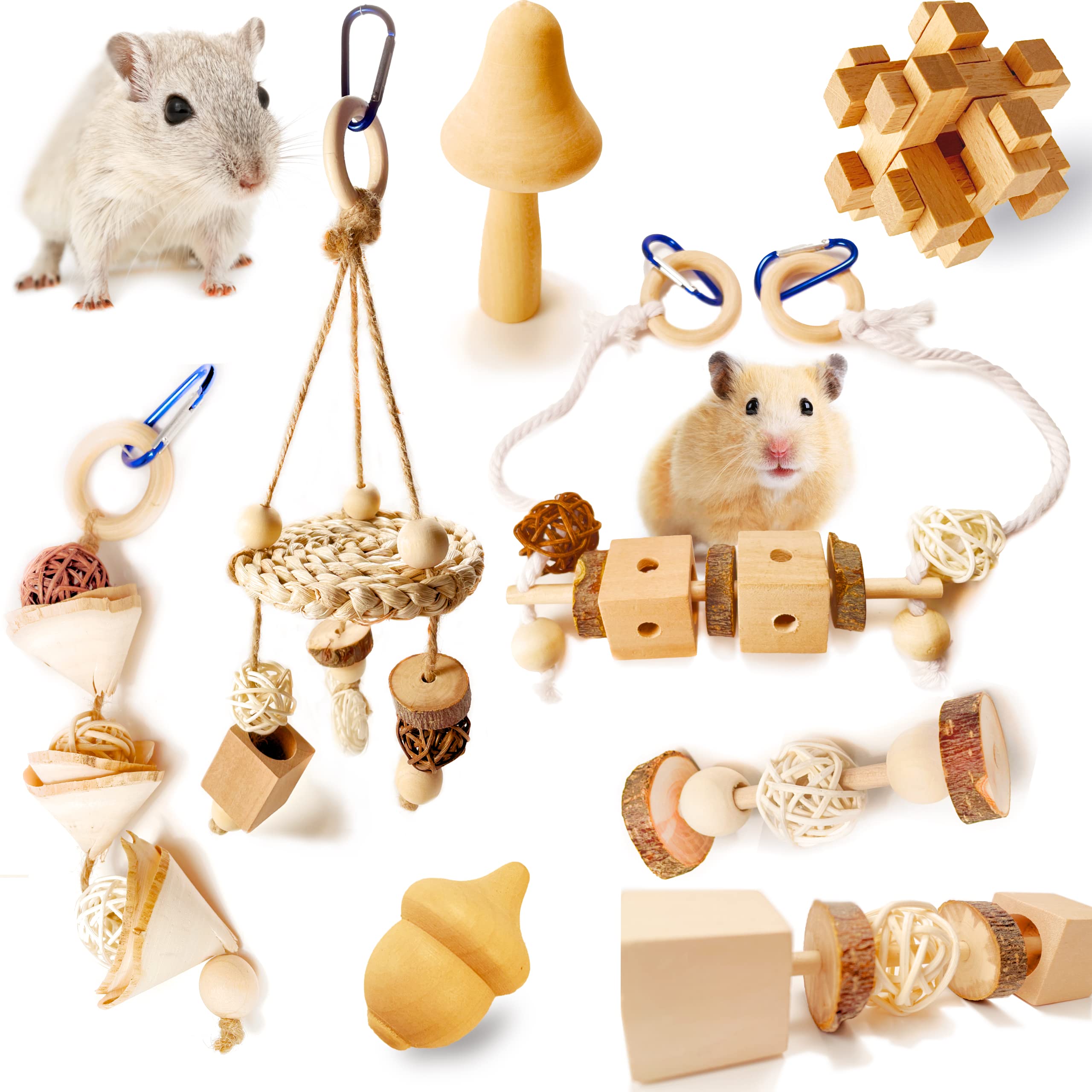 Hamster Chew Toys for Small Pets - Gerbils, Mice, Rats - Natural Wood Teeth Grinding & Stress Relief - Fun Playtime Activity for Happy Hamsters (Pattern D) - Perfect for Cage Enrichment & Boredom Relief