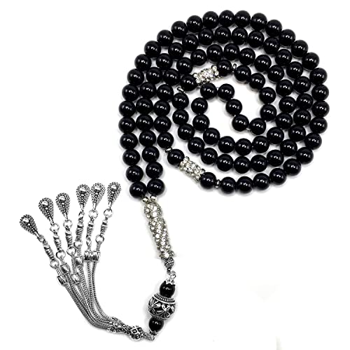 Shiny Black Glass -10 mm 99 Big Beads- & Zircon Stone Design