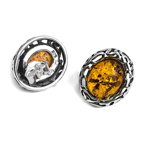 Baltic Honey Amber Sterling Silver Round Stud Earrings for Women - Natural Baltic Amber Jewelry - Hypoallergenic & Elegant Gift for Her - Perfect for Everyday Wear, Parties & Special Occasions