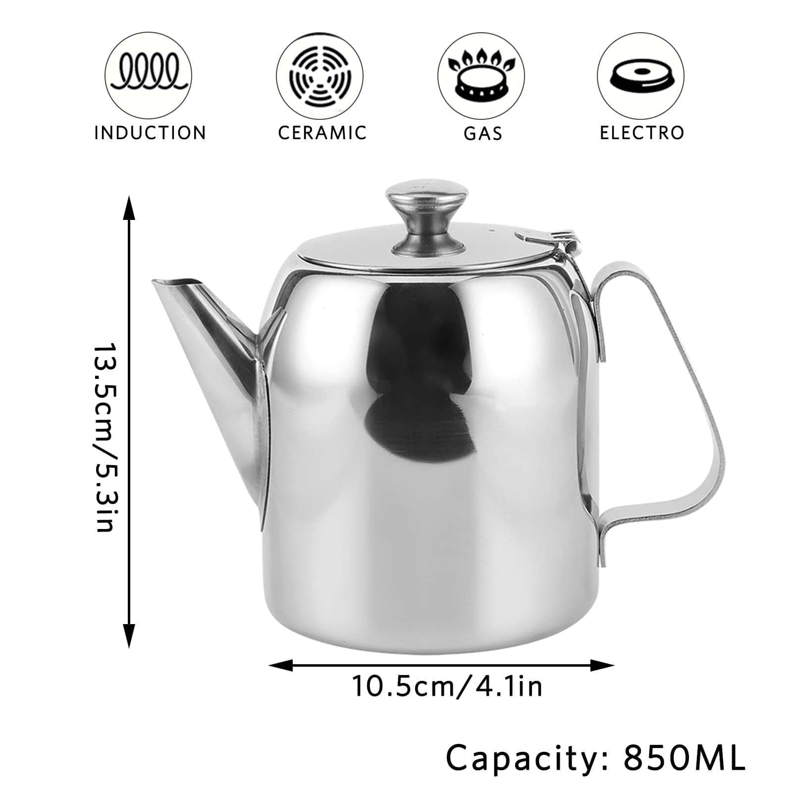 Premium Stainless Steel Coffee Pot - 32oz/850ml Stovetop Tea Kettle with Short Spout for Home, Hotel & Restaurant Use | Ideal for Brewing Coffee, Tea, Herbal Infusions & Serving Hot/Cold Beverages | Perfect for Kitchen, Dining & Hospitality Settings