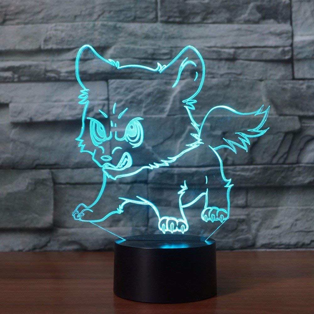 3D Baby Wolf Night Light - 7 Color Changing LED Table Lamp with Touch Switch, Optical Illusion Animal Decor for Kids Room, Nursery, Desk - Perfect Gift for Christmas, Birthday & Home Decor (Wolf Design)