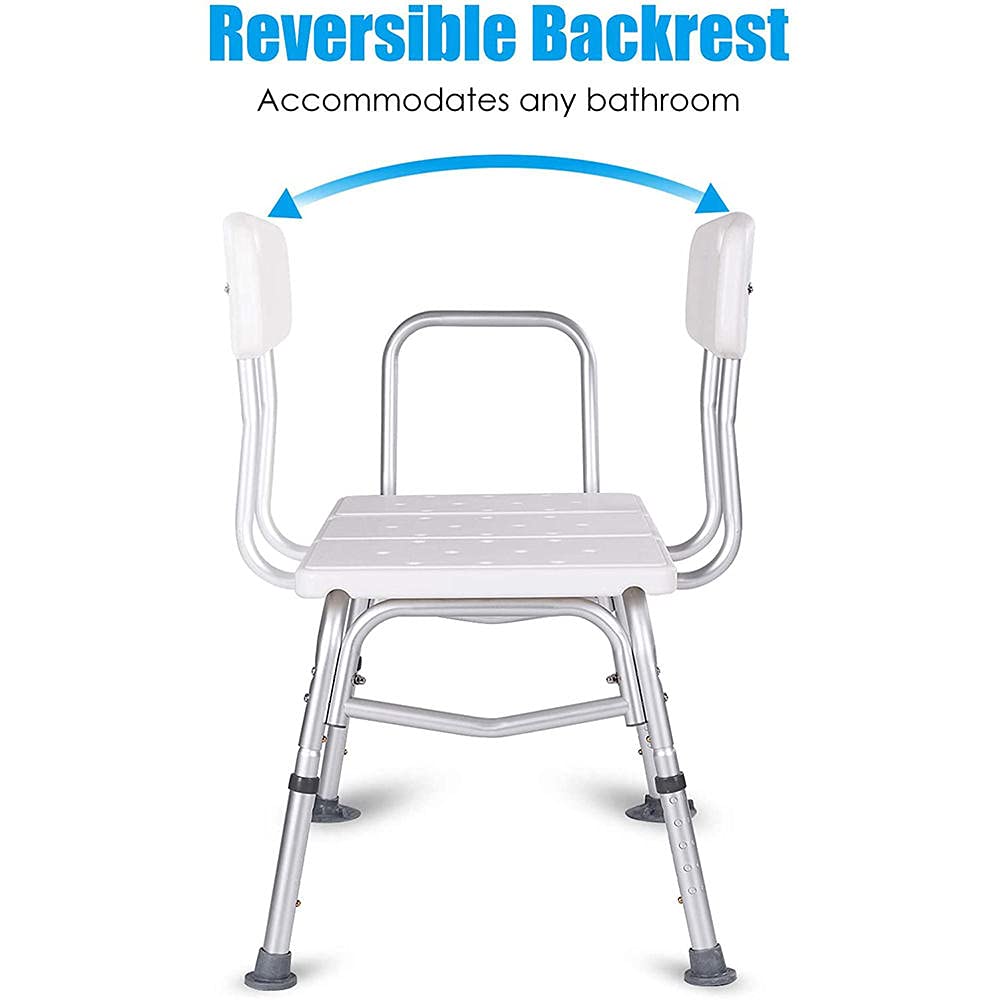 Adjustable Aluminum Alloy Shower Transfer Bench with Backrest - 3 Blow Molding Plates, Non-Slip Shower Chair for Elderly & Disabled - White | Bathroom Safety for Seniors, Post-Surgery Recovery & Accessible Showering