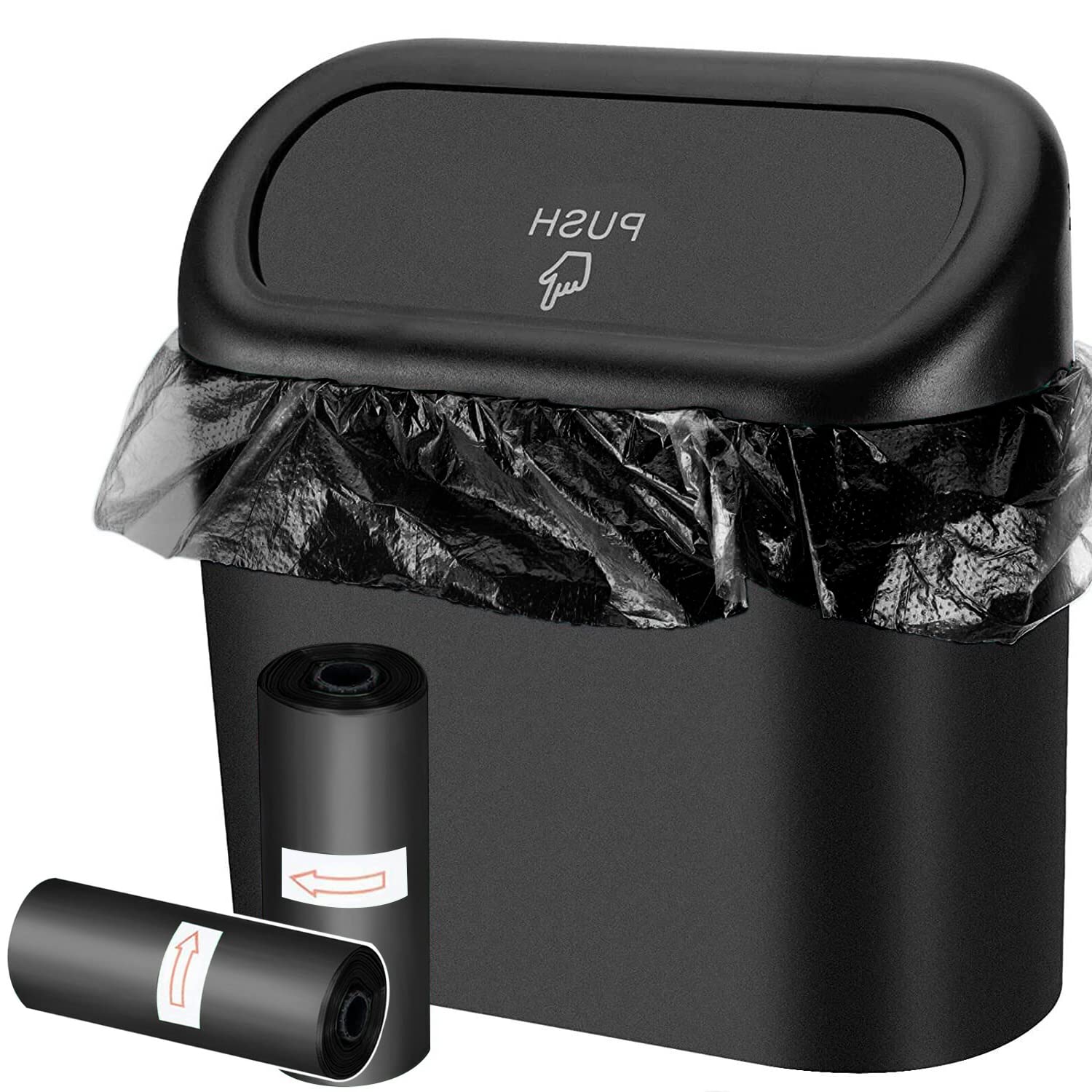 **Leakproof Car Trash Can with Lid & Trash Bags - Mini Car Garbage Bin Organizer for Sedan, SUV, Office & Home - Portable Dustbin for Road Trips, Commuting & Travel**