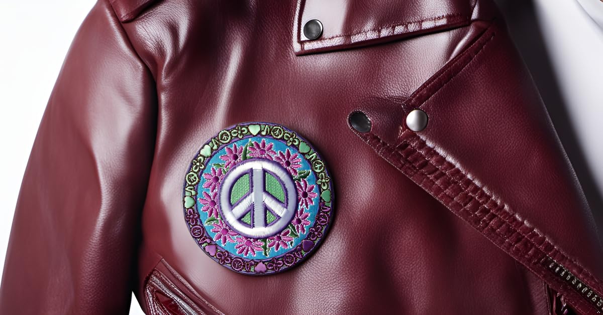 Peace Sign Daisy Flowers Embroidered Patch (Iron On & Sew On - 3 Inch) for Jackets, Backpacks & DIY Crafts - Hippie Style Fashion Accessory