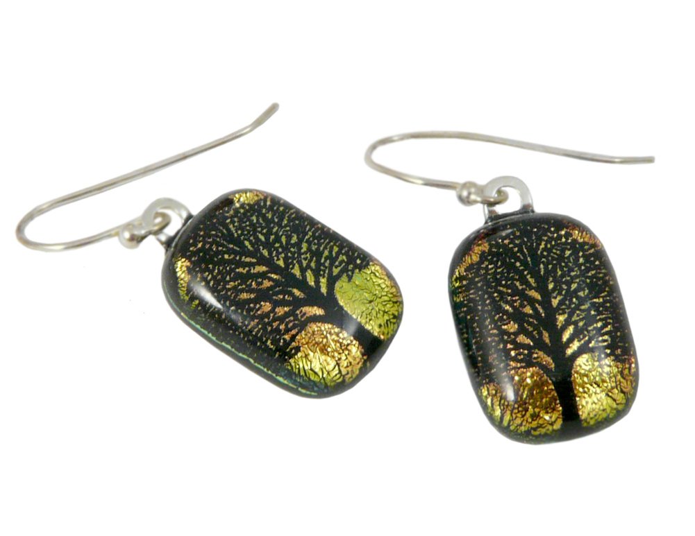 Tree of Life Dichroic Glass Earrings - Handmade Bohemian Jewelry for Women, Perfect for Weddings, Parties, and Everyday Wear