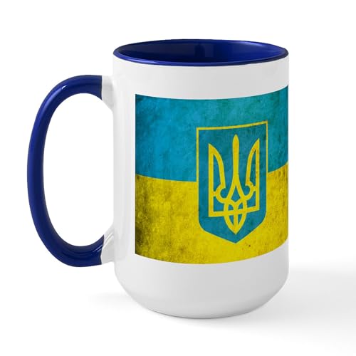 White/Navy Inside - Vintage Ukraine Flag Large Mug
