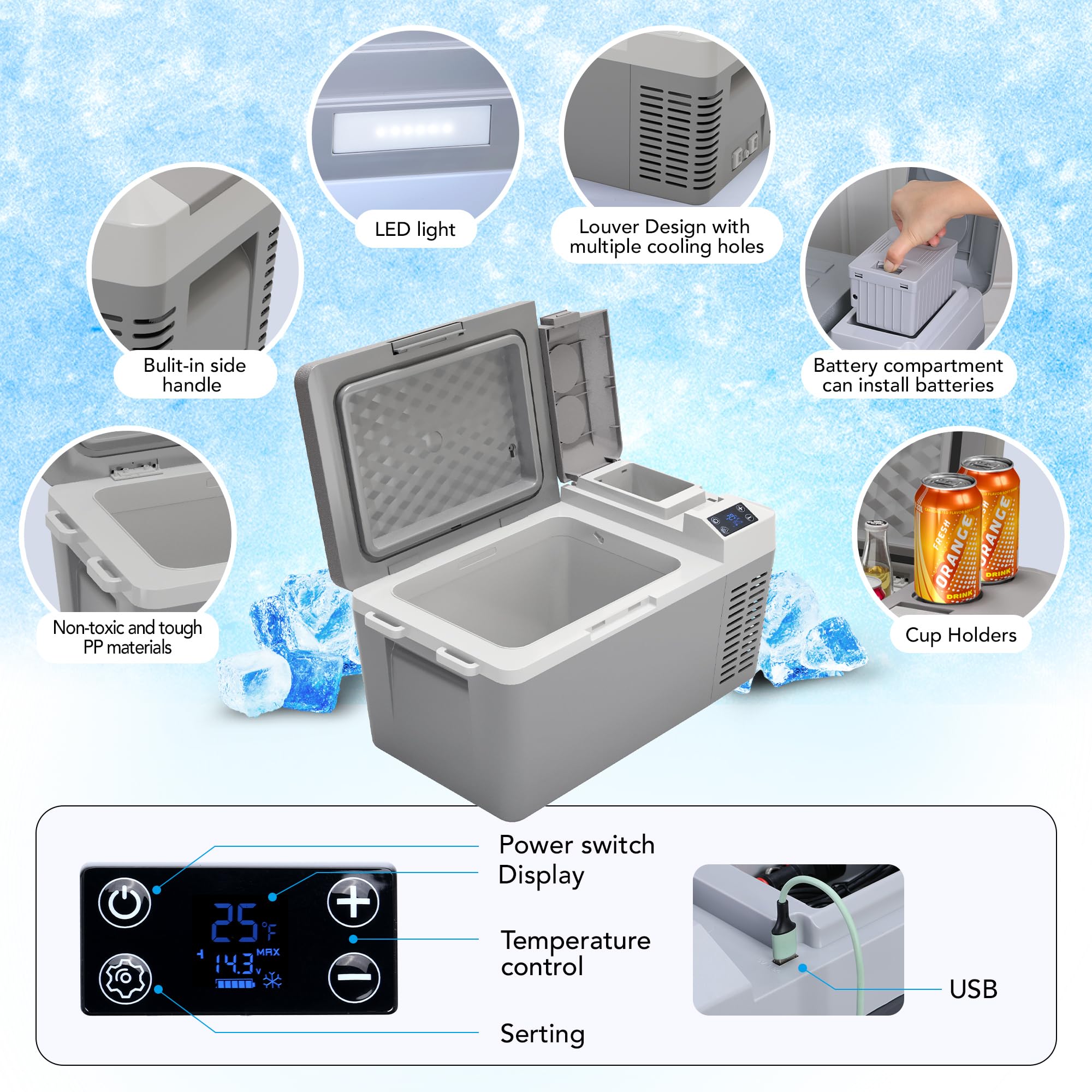 Portable 12V/24V Car Fridge Freezer - 21QT (20L) Electric Cooler for Camping, Travel, Truck & Home Use - Dual Power 110-240V AC/DC - Compact Refrigerator for Road Trips, Picnics & Outdoor Adventures