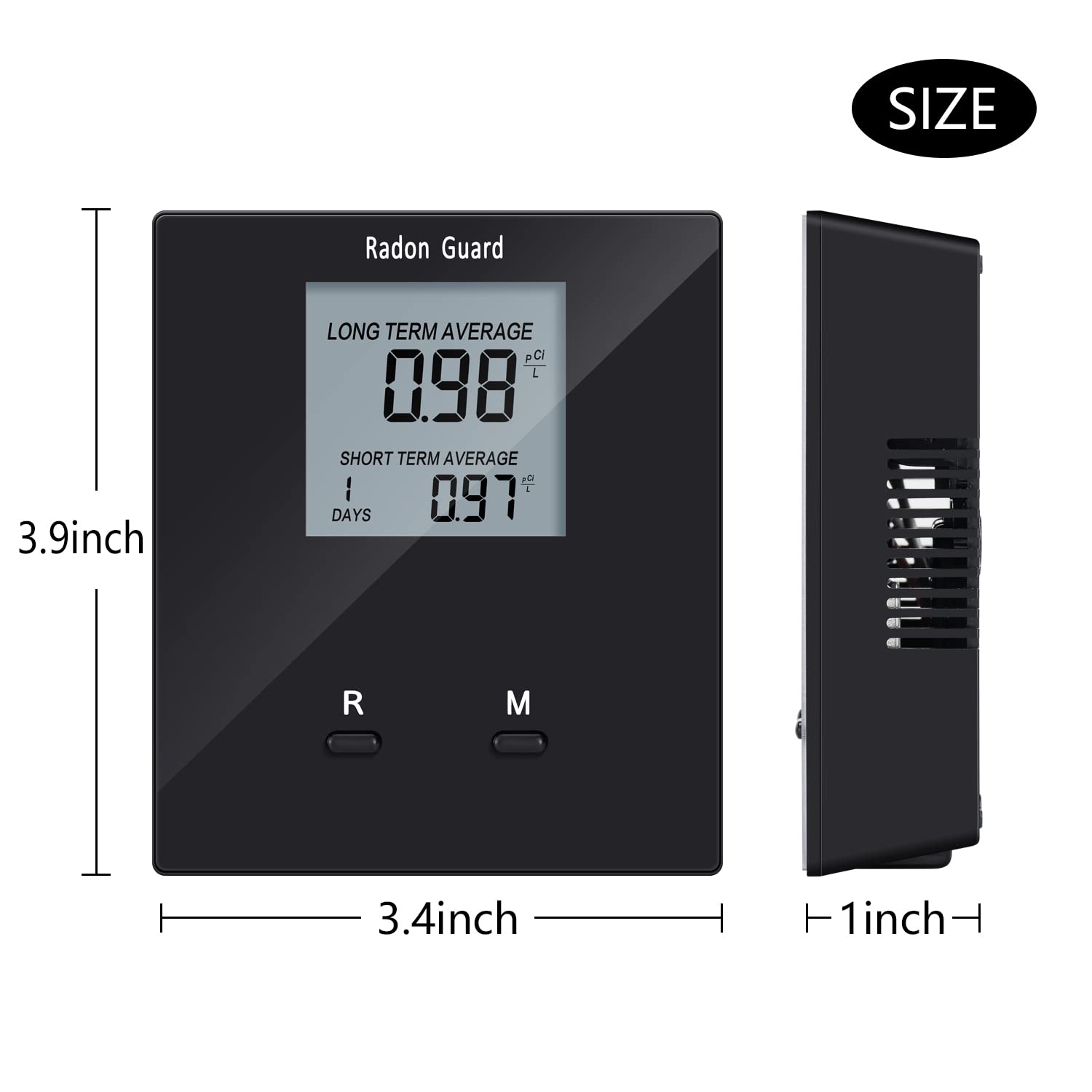 Portable Home Radon Detector & Tester - Long/Short Term Radon Gas Monitor with Rechargeable Battery - Black | Prevent Radon Exposure for Safe Indoor Air Quality in Basements, Bedrooms & Living Spaces