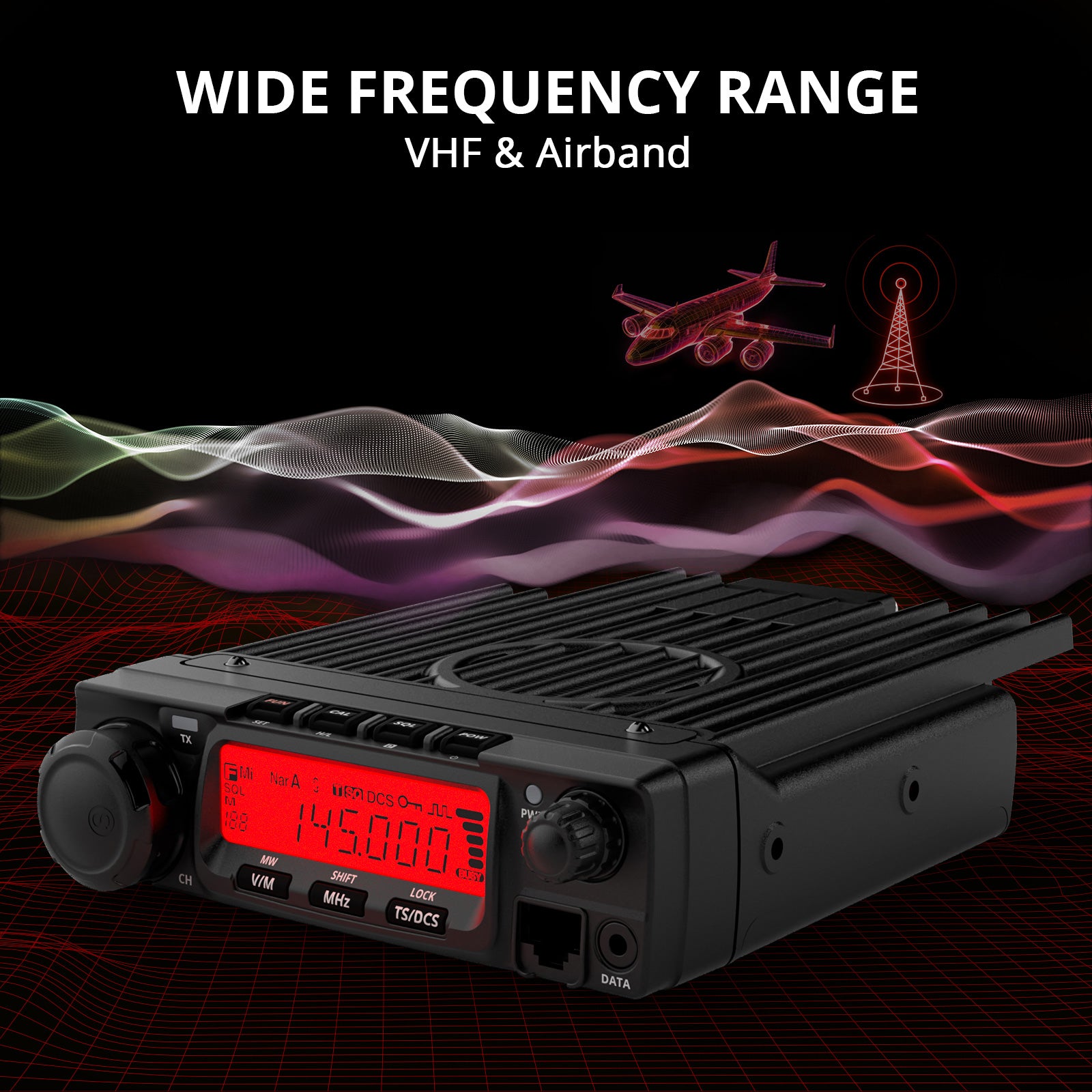 Radioddity VB70 B Mobile Radio - 70W VHF/UHF Two Way Radio with Bluetooth PTT & Noise Reduction | Air Band Compatible | Ideal for Trucking, Emergency Communication & Aviation Use