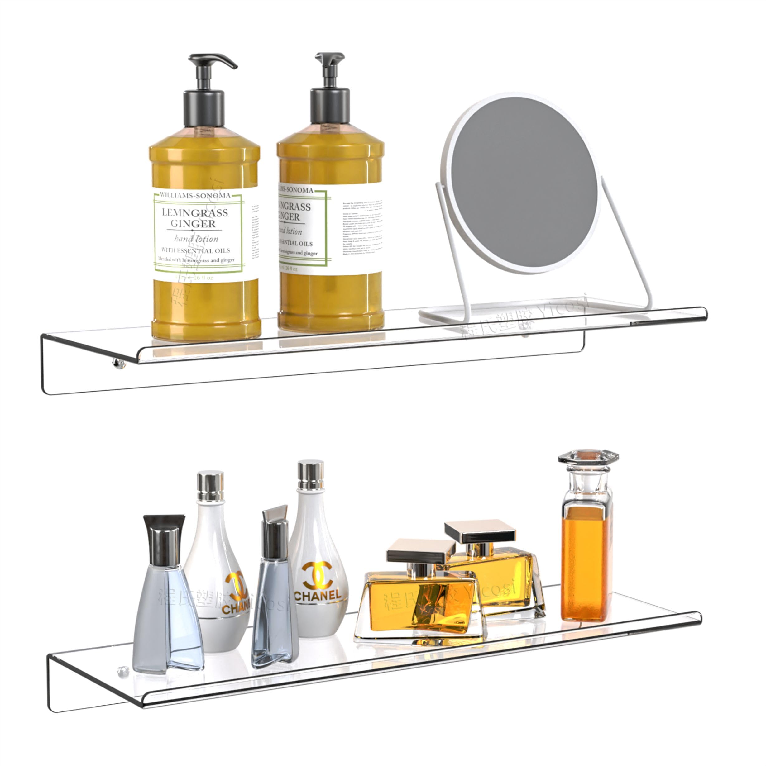2 Pack Clear Acrylic Floating Shelves - Modern Wall Display Ledges for Lego Sets, Funko Pop Collectibles, Kids Books, Photos & Plants - Perfect for Bedroom, Living Room & Office Decor - Sturdy & Stylish Wall Shelving Solution