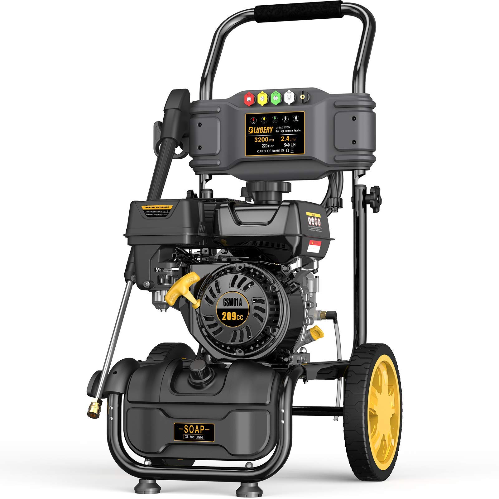 3200PSI 2.4GPM High Power Gas Pressure Washer - 25ft Hose, Portable & Stable Industrial Pressure Cleaner (Black) - Perfect for Driveway Cleaning, House Washing, Deck & Patio Maintenance