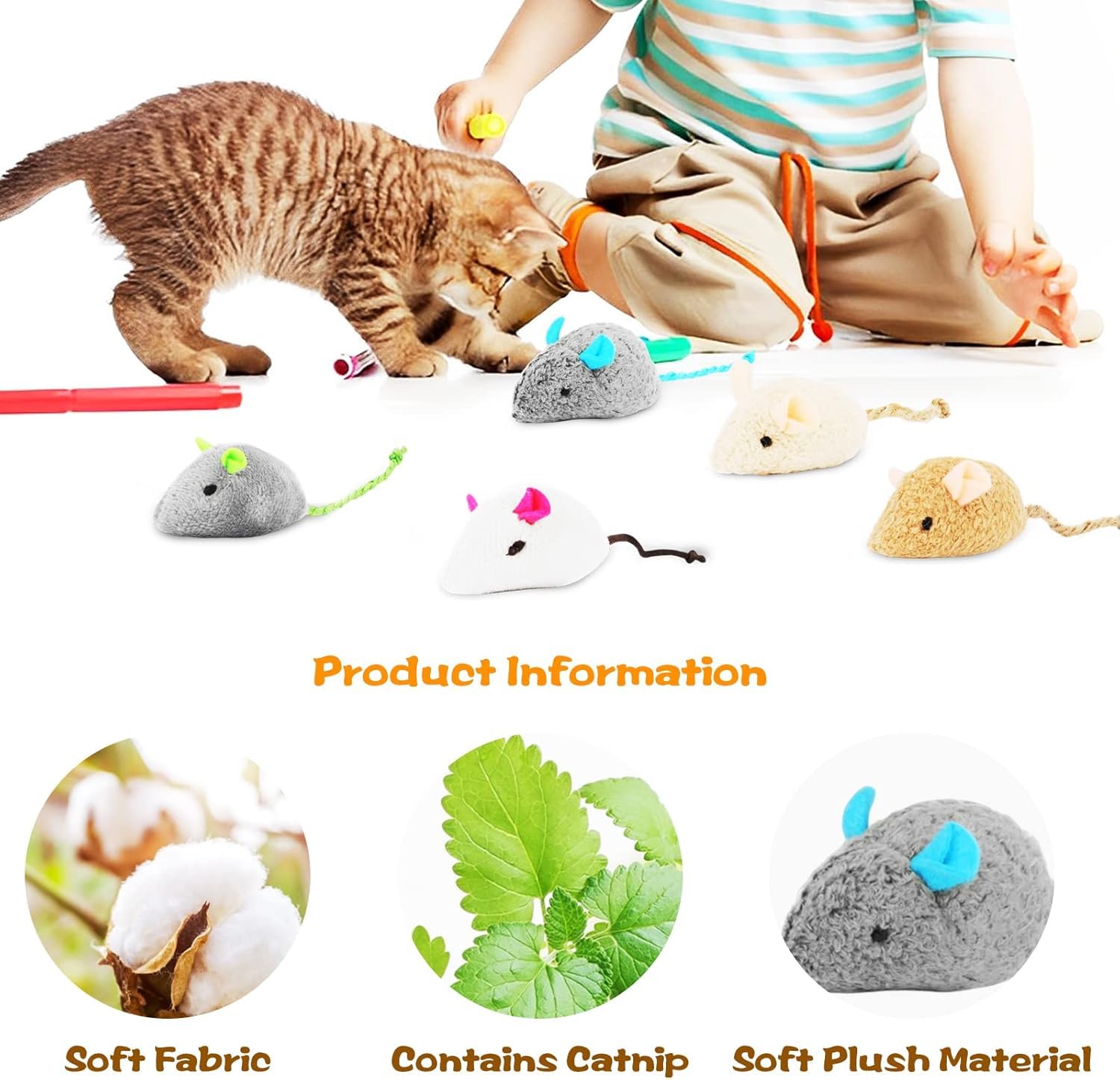 6 Pcs Catnip Mouse Toys for Indoor Cats - Soft Plush Catnip Toys for Adult & Kitten, Chew Toys for Teeth Cleaning, Simulation Cat Toys for Playing, Kicking & Biting - Perfect for Playtime, Exercise & Stress Relief