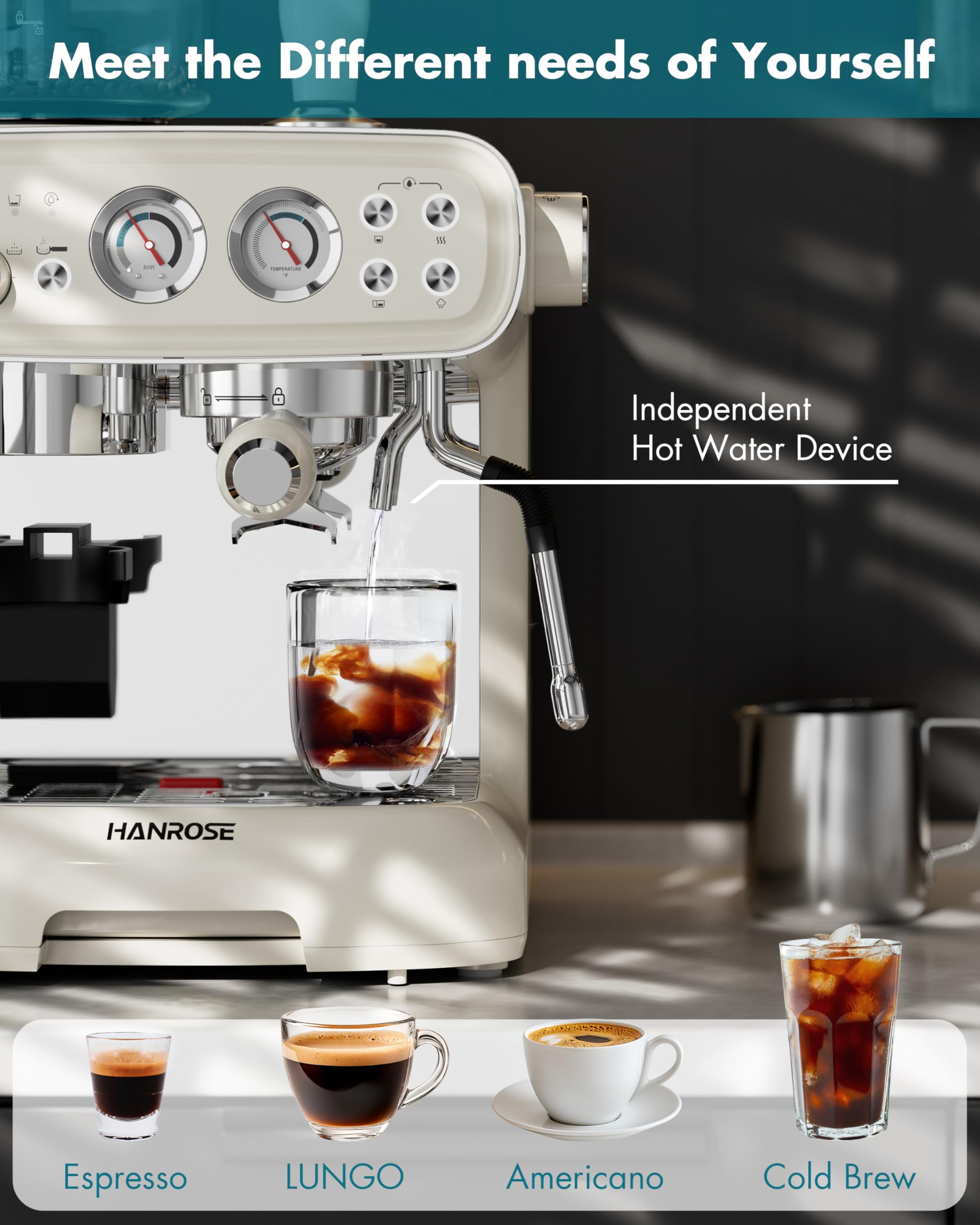 Premium 20 Bar Espresso Machine with Built-in Grinder & Milk Frother - Professional Home Coffee Maker for Latte, Cappuccino & Espresso - Perfect for Kitchen, Office & Coffee Shop Use