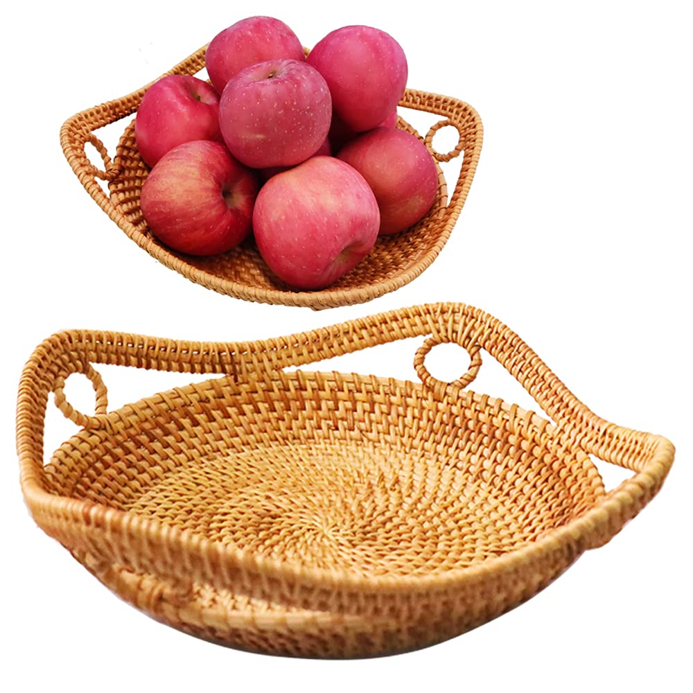 Handmade Wicker Fruit Bowl & Bread Basket - 11 Inch Rattan Serving Basket for Kitchen Counter, Snack Storage, Restaurant Organizing | Perfect for Fruits, Vegetables, Bread Display & Home Decor
