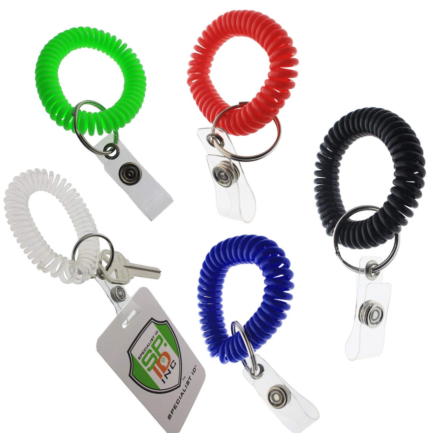 10 Pack Flexible Stretchable Plastic Spring Spiral Wristbands - Premium Elastic Keychain Ring Tag Holder for Sports, Yoga, Sauna, Office & School - Multi-Color Accessories for Camping, Gym, Travel & Daily Organization