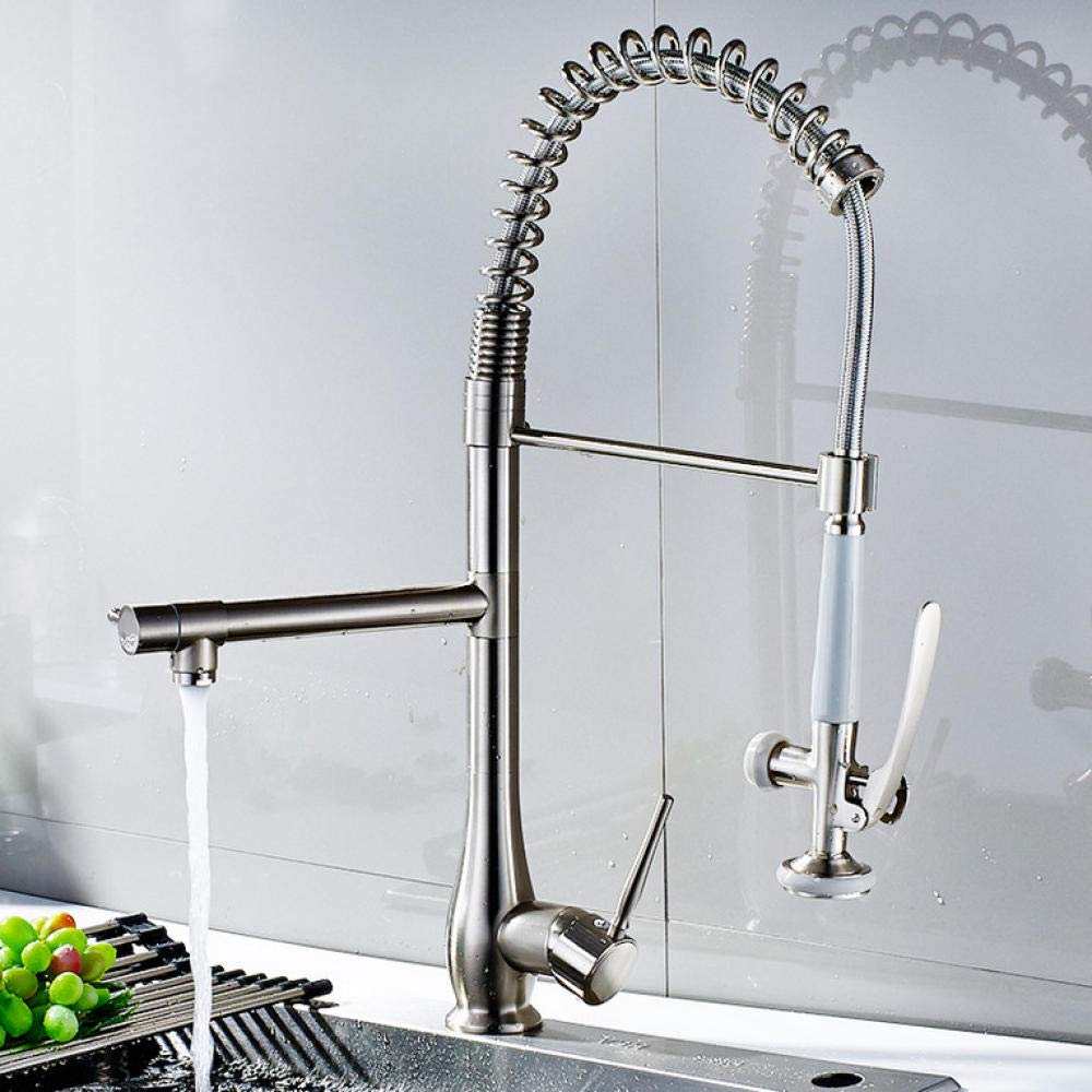 Nickel Brushed Kitchen Faucet with Dual Spray Swivel Spout - Adjustable Hot & Cold Water Mixer Tap for Modern Sink - Perfect for Cooking, Dishwashing & Kitchen Cleaning