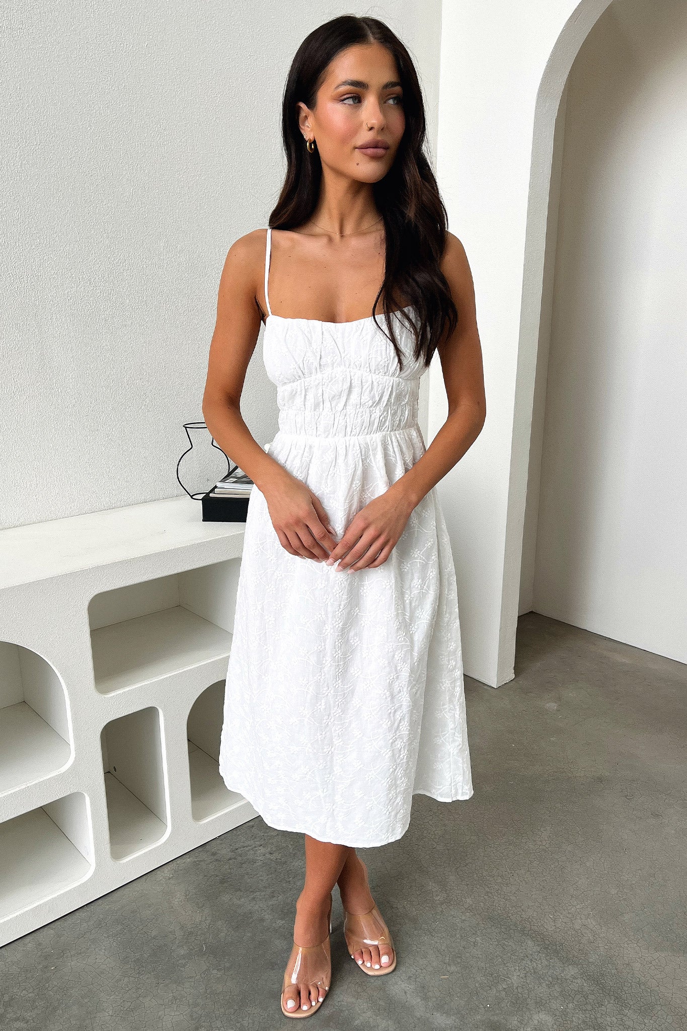 Elegant Mik White Midi Dress for Women - Perfect for Weddings, Parties & Office Wear