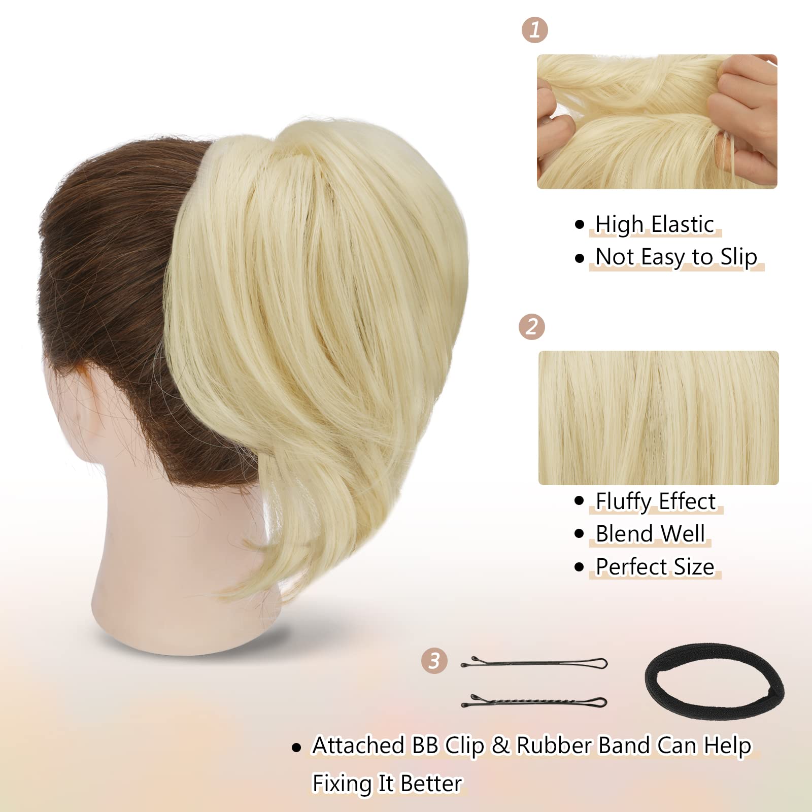 Straight Hair Bun Ponytail Extension - Elastic Scrunchie Hair Tie for Women | Perfect for Workout, Office & Everyday Hairstyles